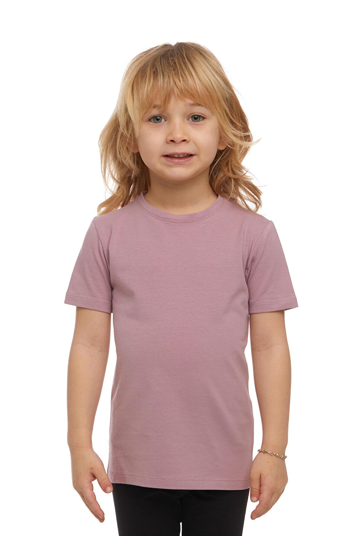 Gül Kurusu Basic Unisex Çocuk Sıfır Yaka Kısa Kollu Tişört