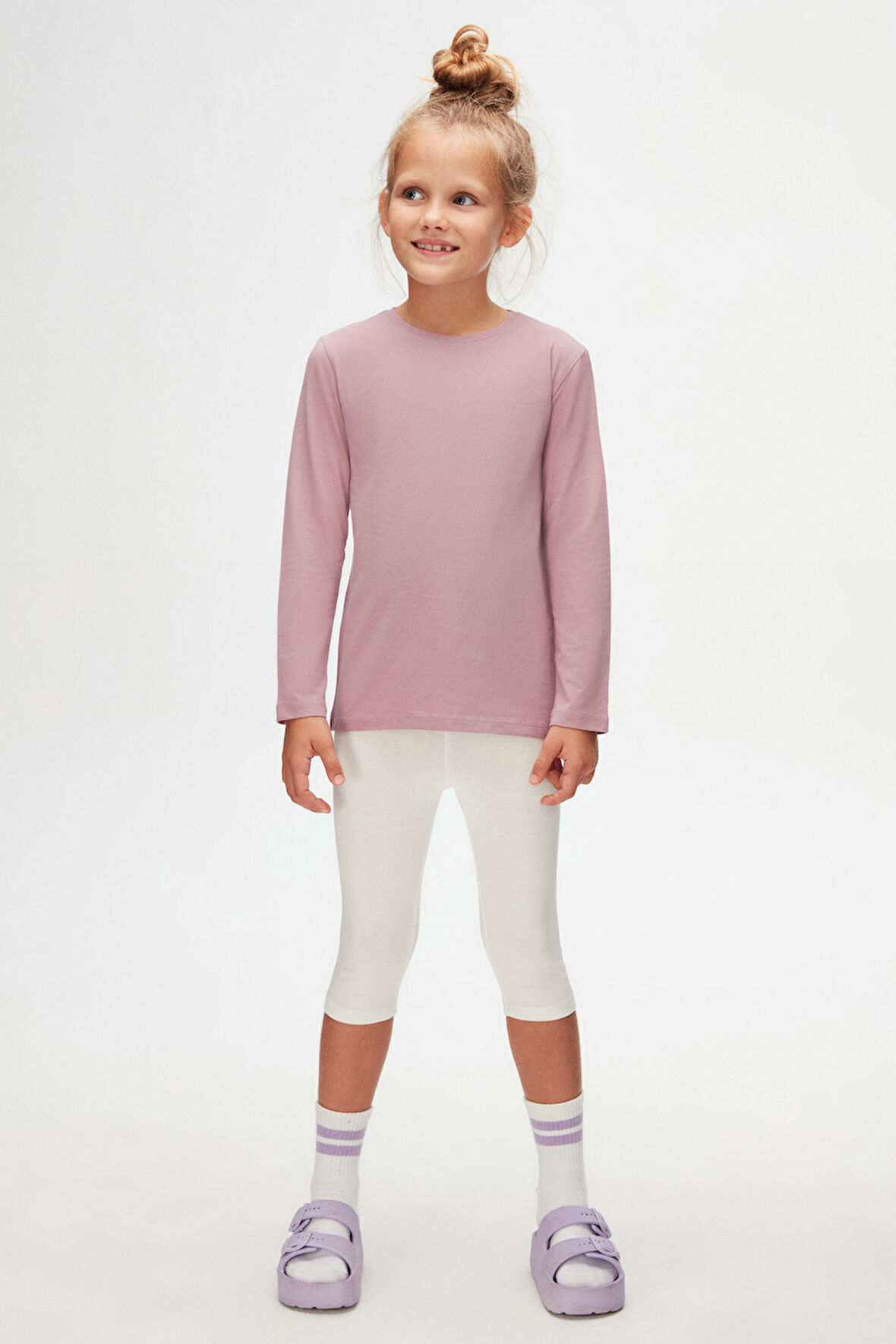 Gül Kurusu Basic Unisex Çocuk Mevsimlik Sıfır Yaka Uzun Kollu Tişört