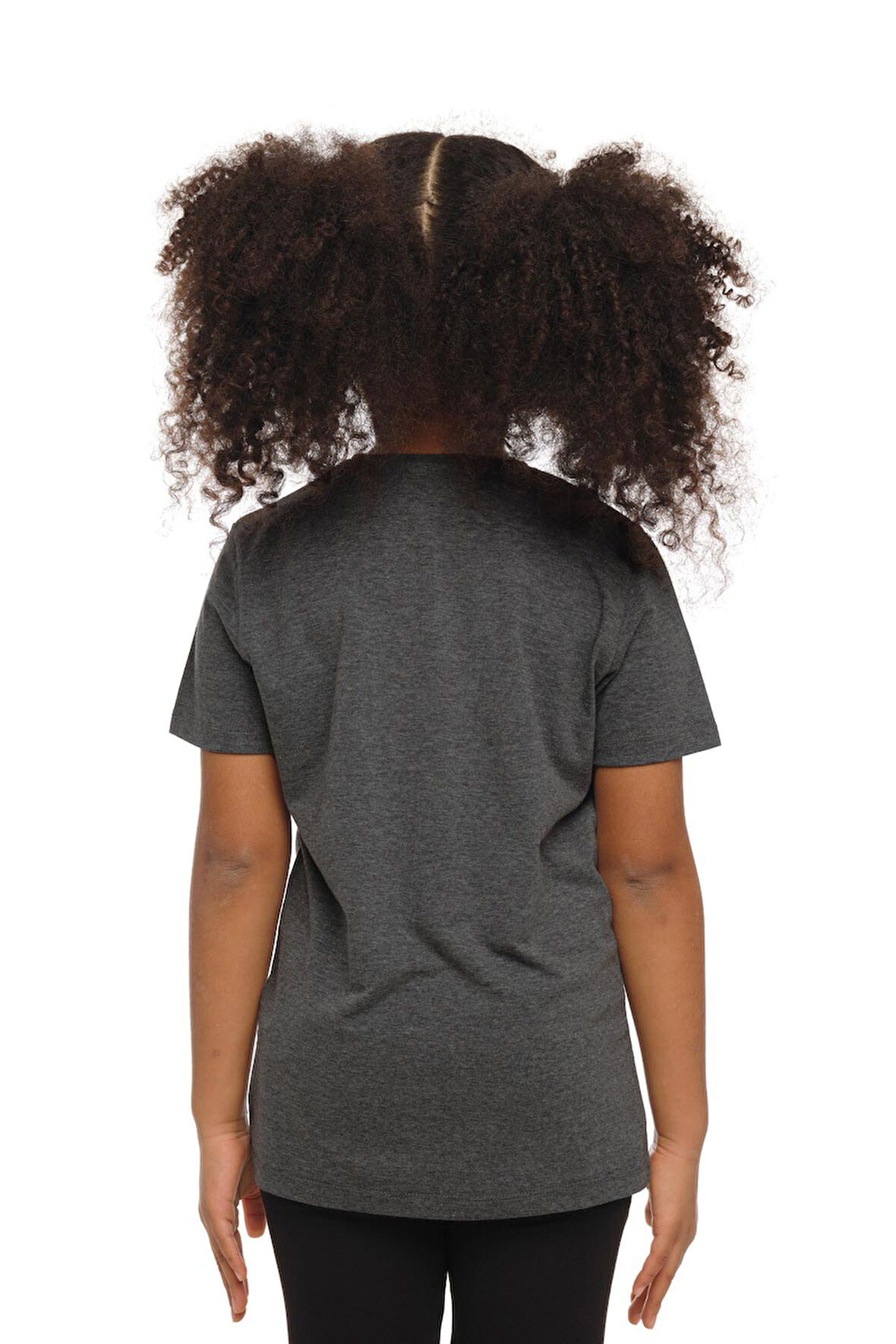 Koyu Gri Basic Unisex Çocuk Sıfır Yaka Kısa Kollu Tişört