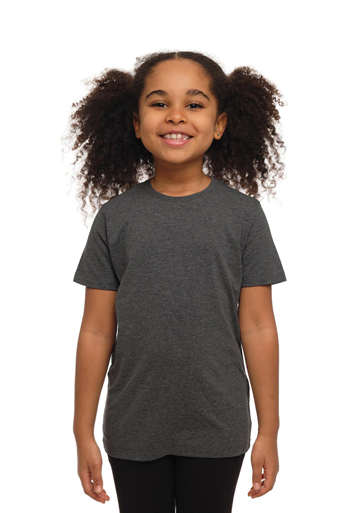 Koyu Gri Basic Unisex Çocuk Sıfır Yaka Kısa Kollu Tişört