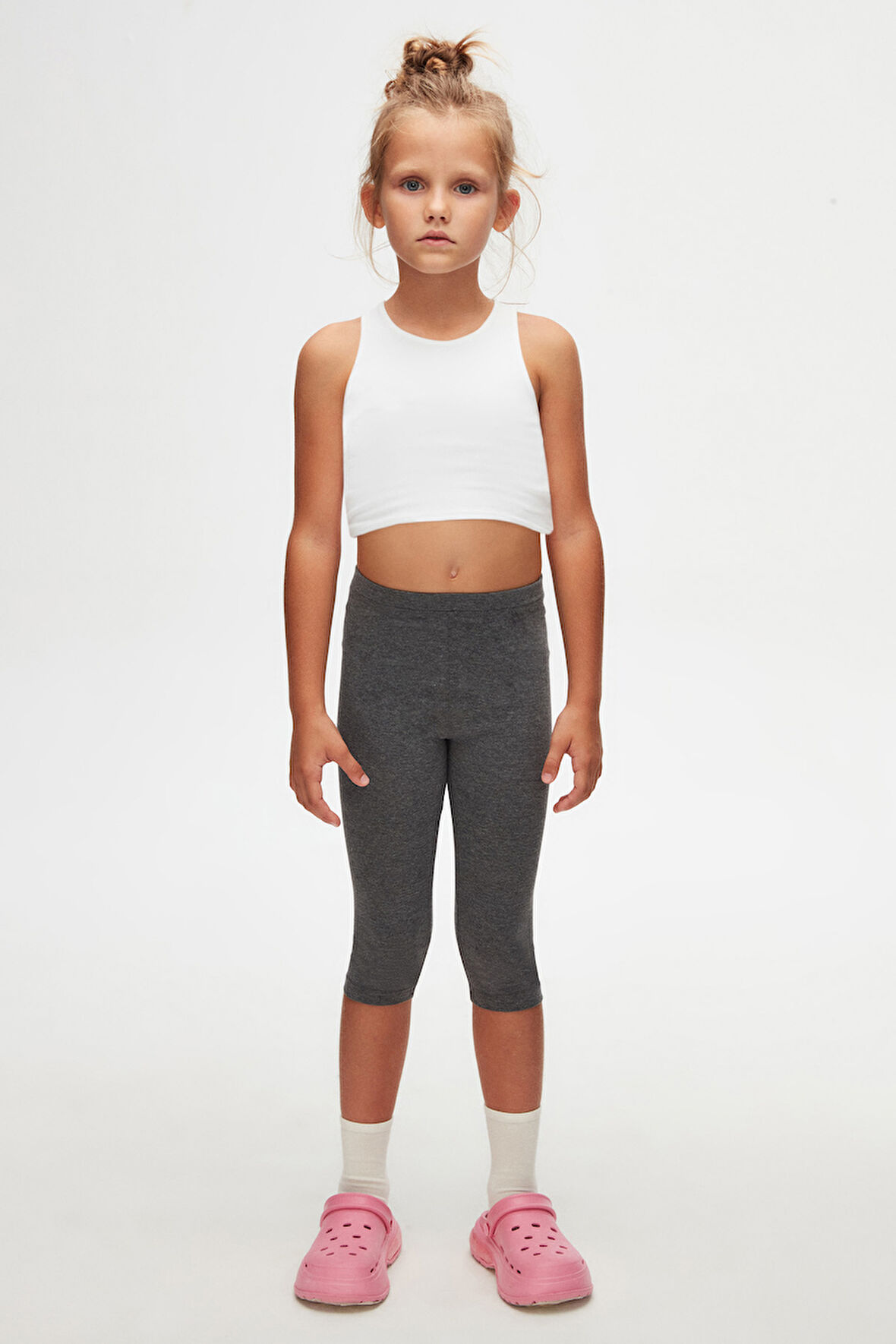 Koyu Gri Basic Kız Çocuk Diz Altı Tayt Kapri