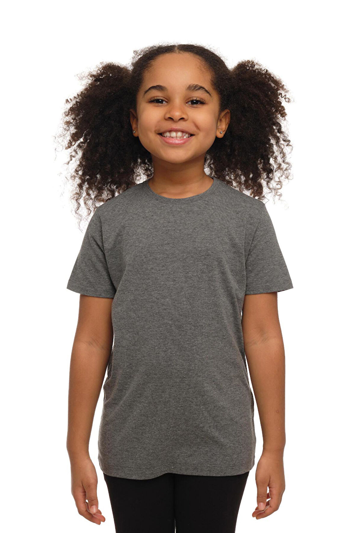 Buz Gri Basic Unisex Çocuk Sıfır Yaka Kısa Kollu Tişört