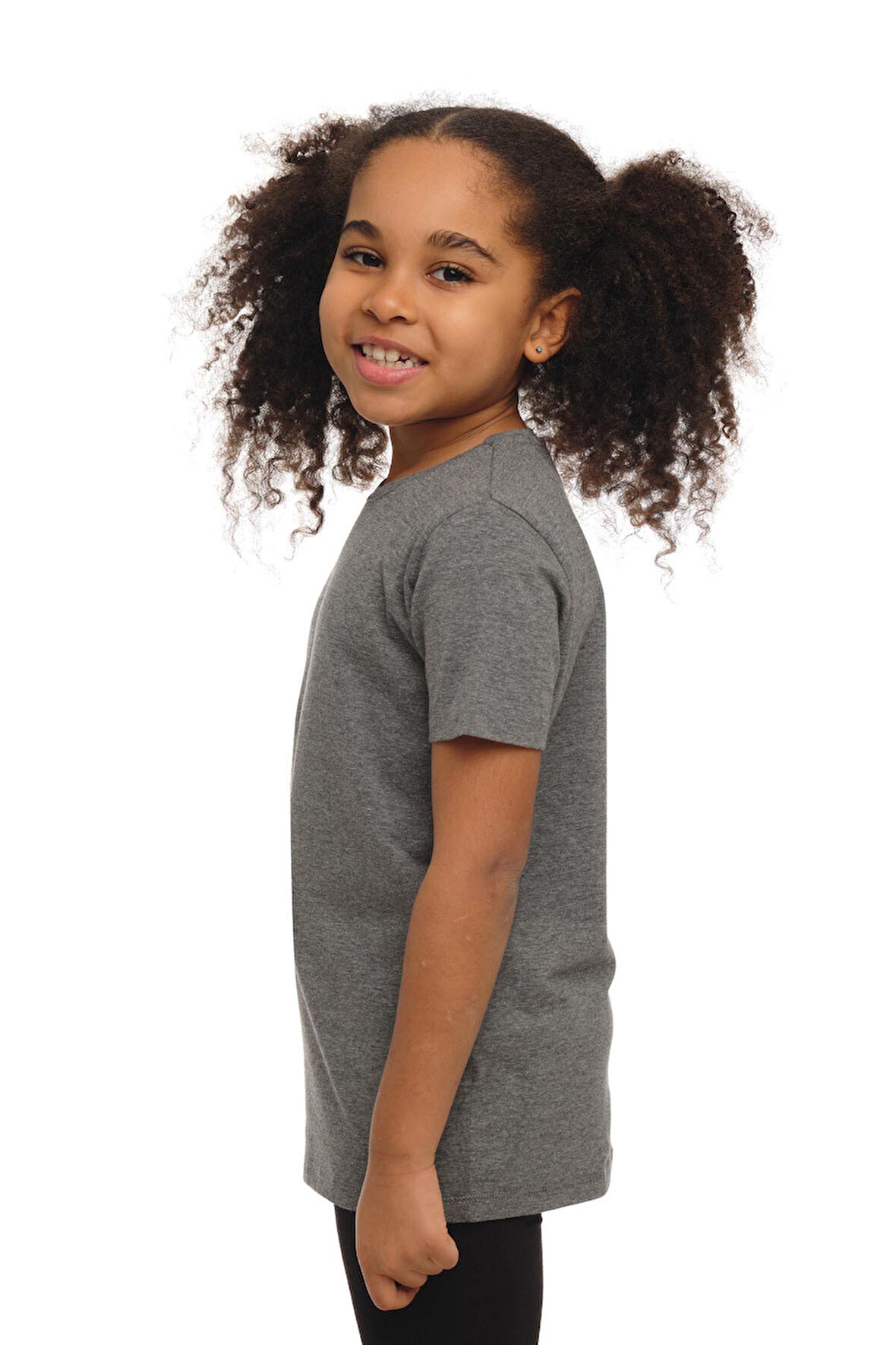 Buz Gri Basic Unisex Çocuk Sıfır Yaka Kısa Kollu Tişört