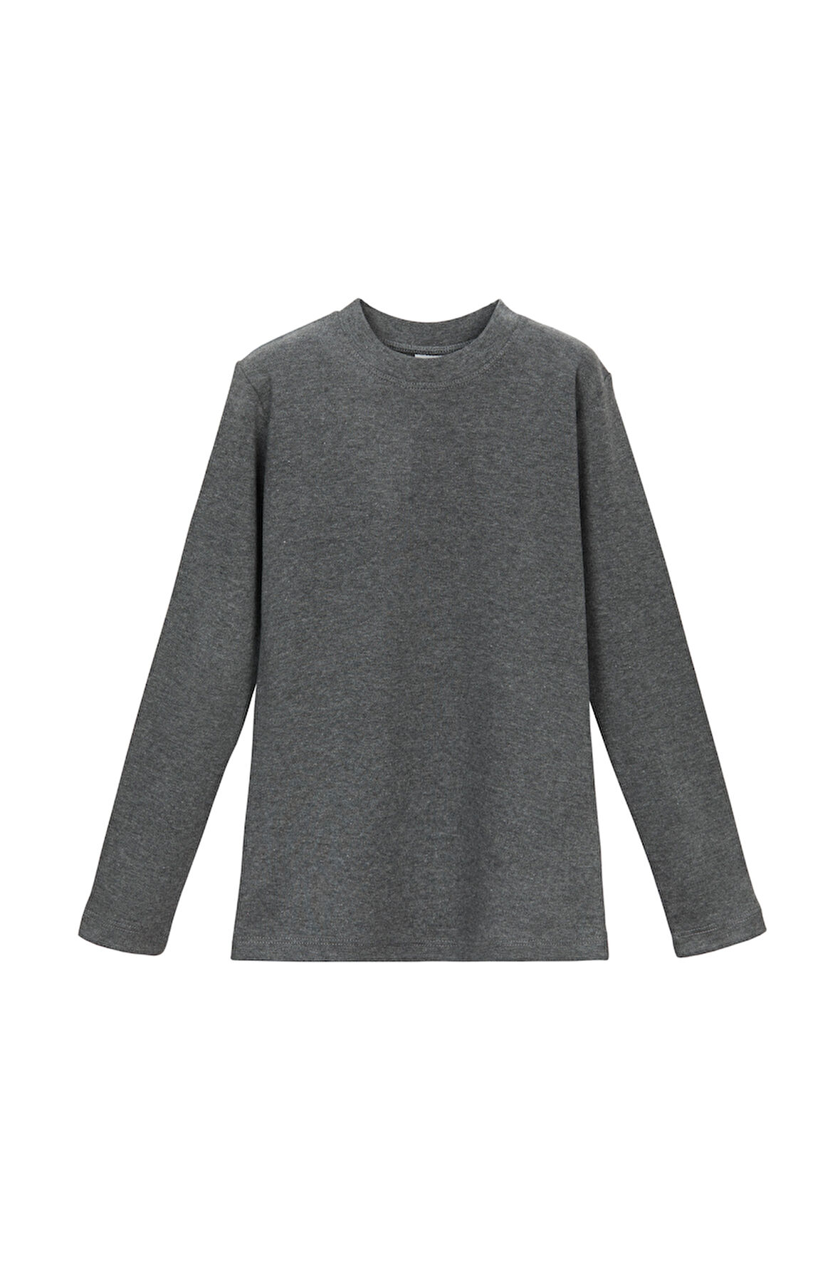 Buz Gri Basic Unisex Çocuk Kışlık Sıfır Yaka Uzun Kollu Tişört