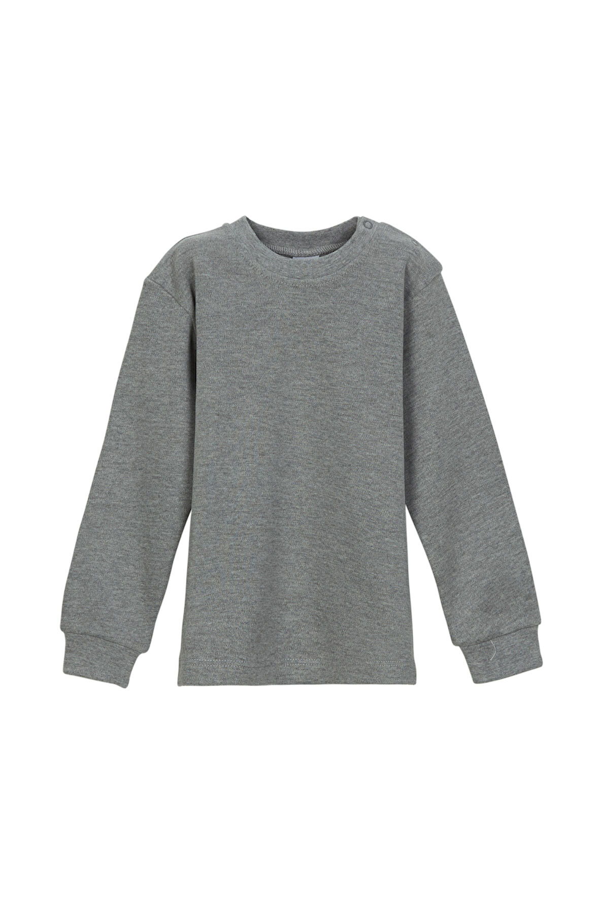 Gri Basic Kız Çocuk Çıtçıtlı Sıfır Yaka Kışlık Uzun Kol Tişört