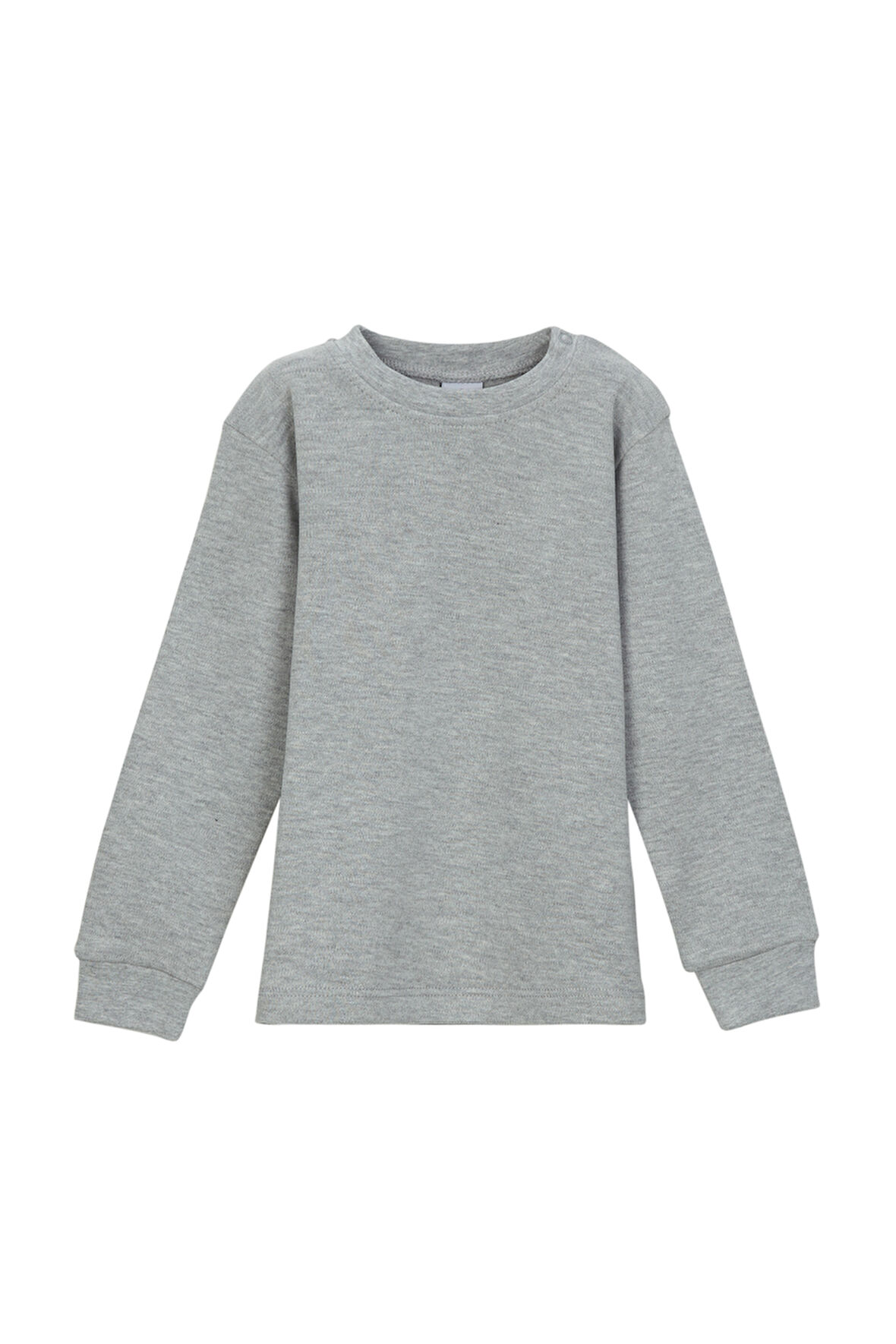 Açık Gri Basic Kız Bebek Çıtçıtlı Yaka Kışlık Uzun Kollu Tişört