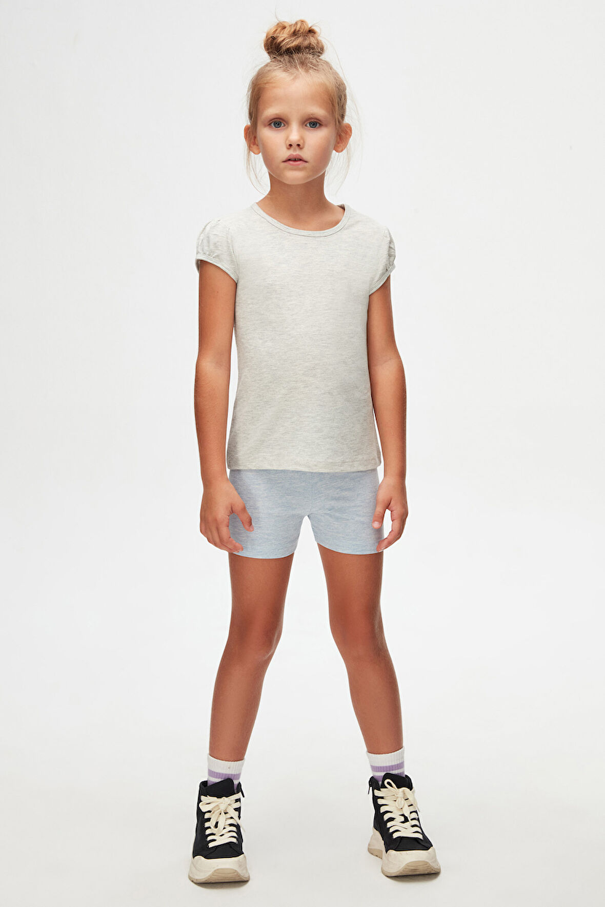 Ay Grisi Basic Kız Çocuk Sıfır Yaka Karpuz Kol Tişört