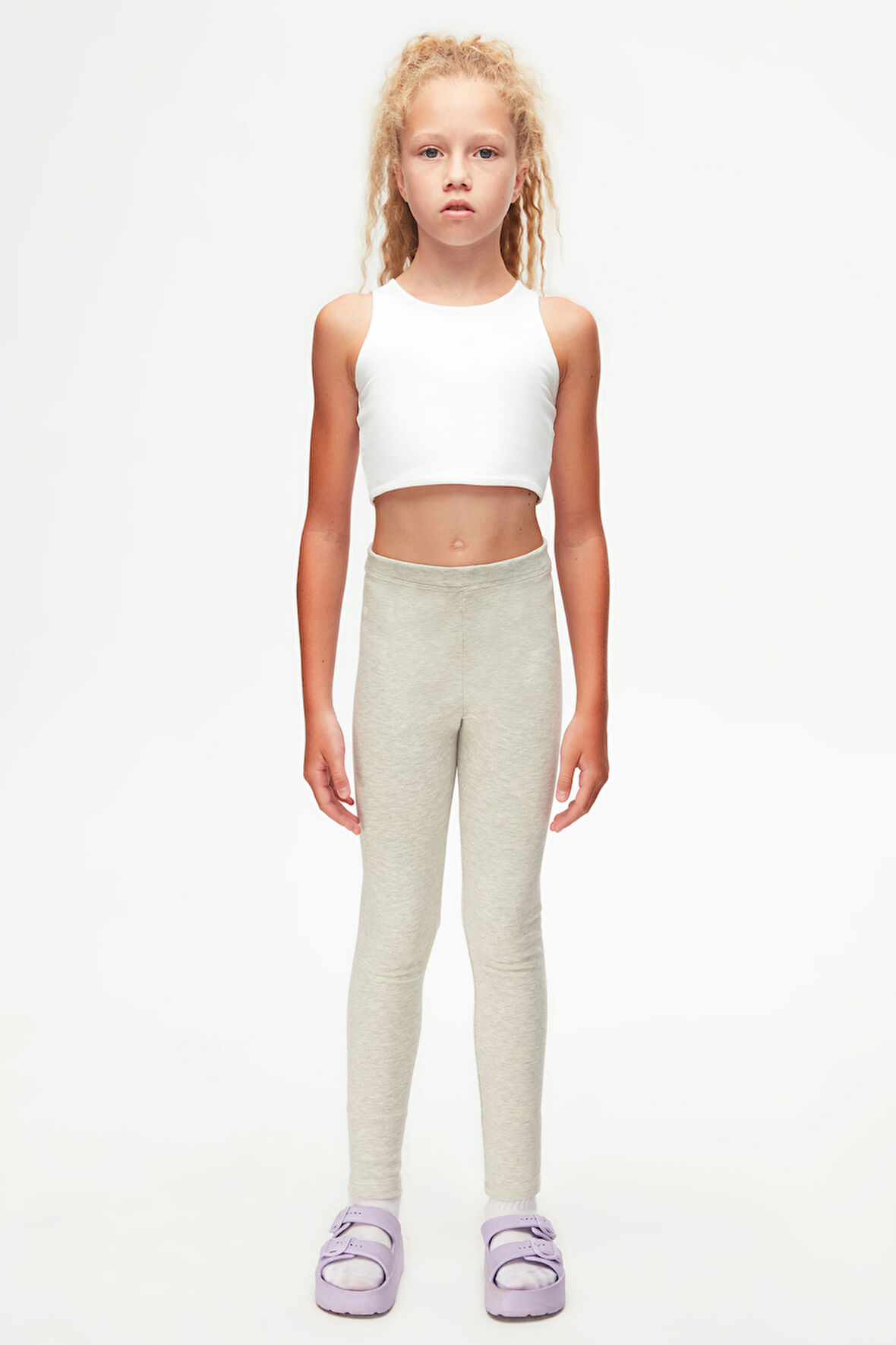 Açık Gri Melanj Basic Kız Çocuk Kışlık Tayt