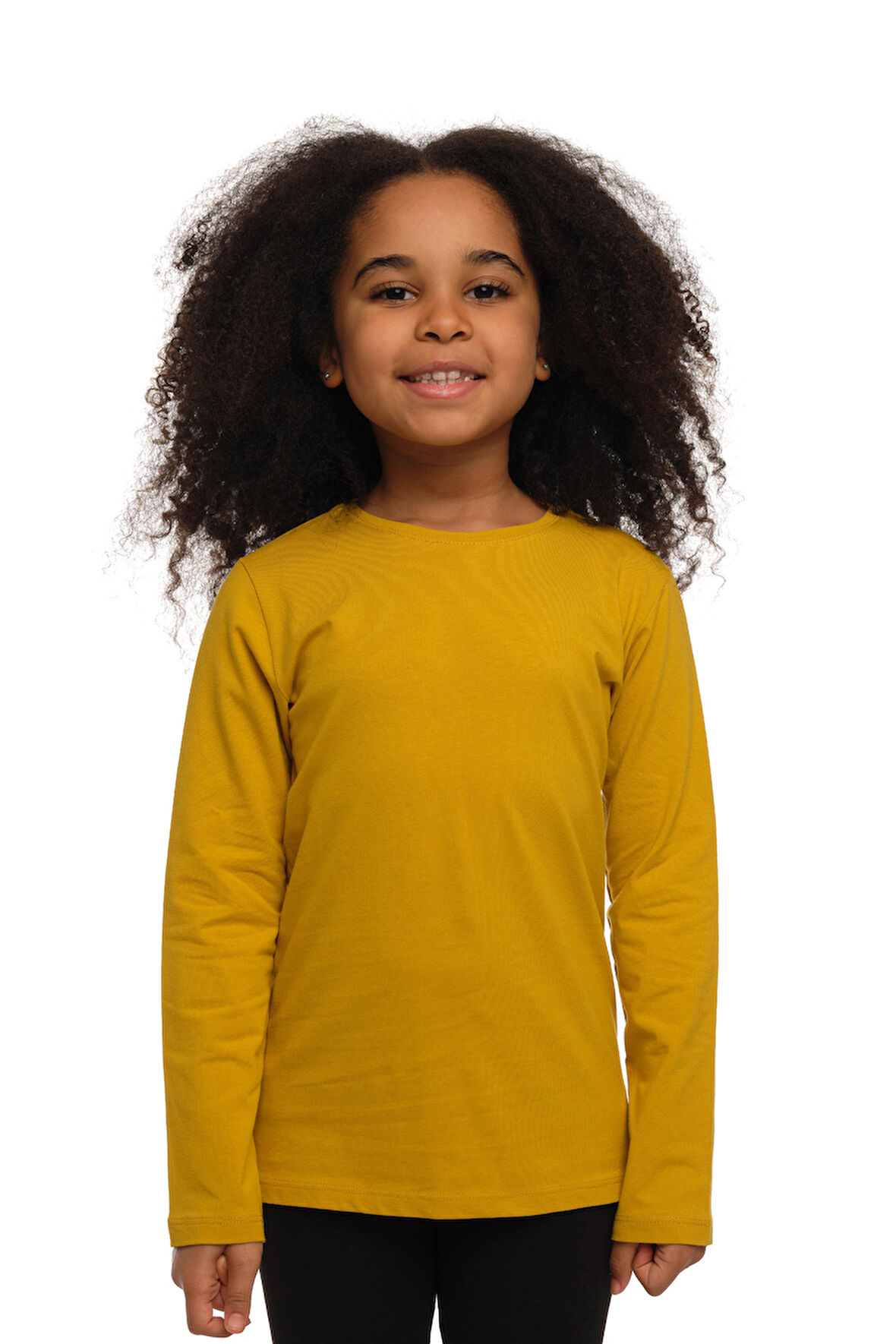 Hardal Basic Unisex Çocuk Mevsimlik Sıfır Yaka Uzun Kollu Tişört