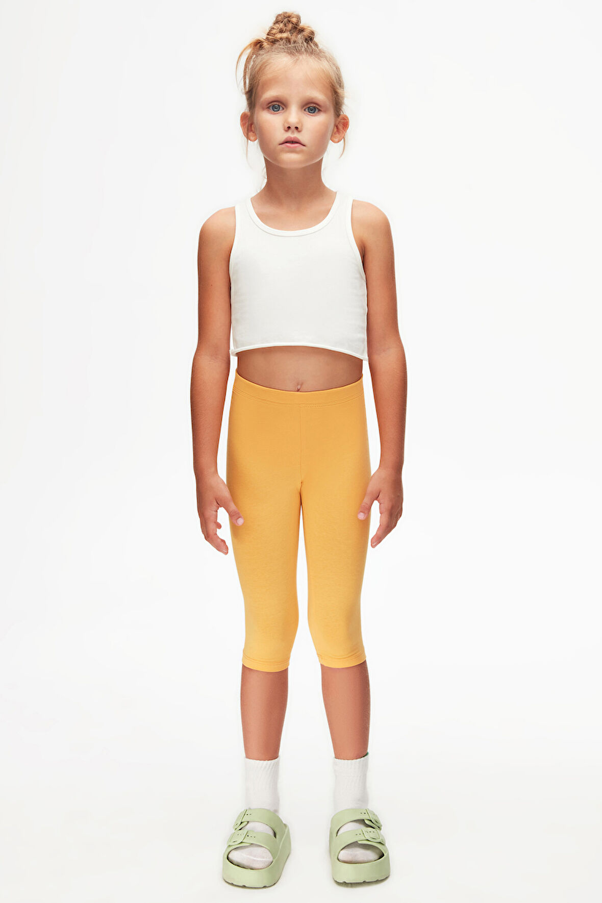 Kavun Sarı Basic Kız Çocuk Diz Altı Tayt Kapri