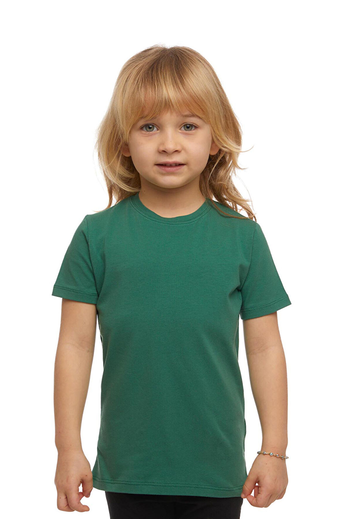 Deniz Yeşili Basic Unisex Çocuk Sıfır Yaka Kısa Kollu Tişört