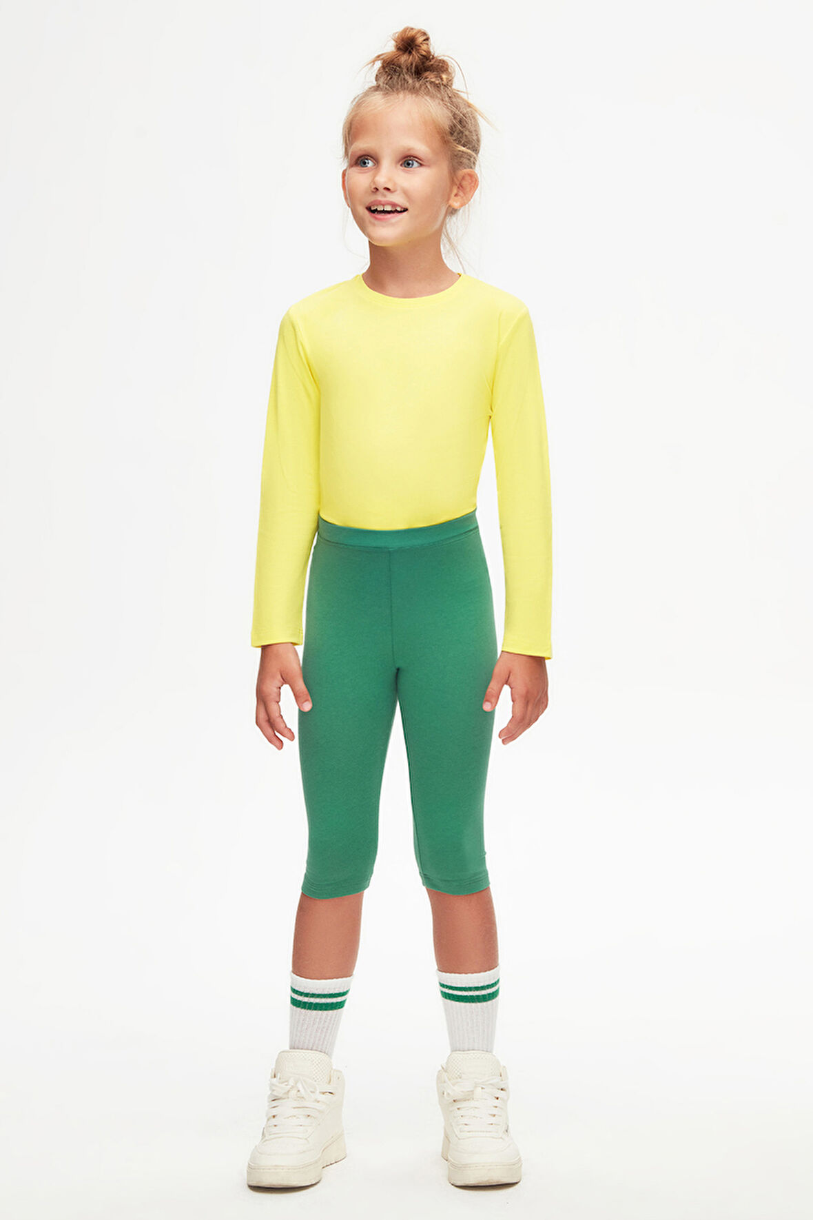 Deniz Yeşili Basic Kız Çocuk Diz Altı Tayt Kapri