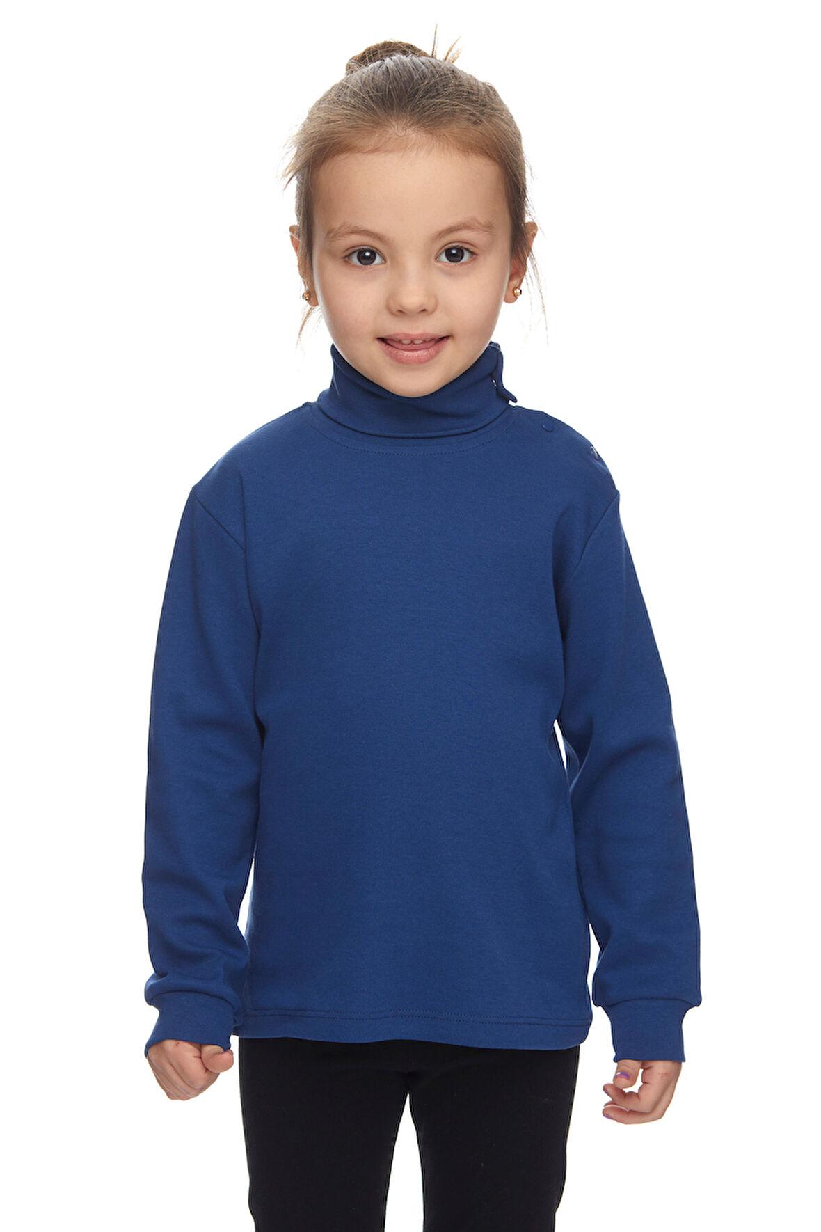 İndigo Basic Kız Çocuk Çıtçıtlı Tam Balıkçı Yaka Şardonlu Kışlık Uzun Kollu Tişört