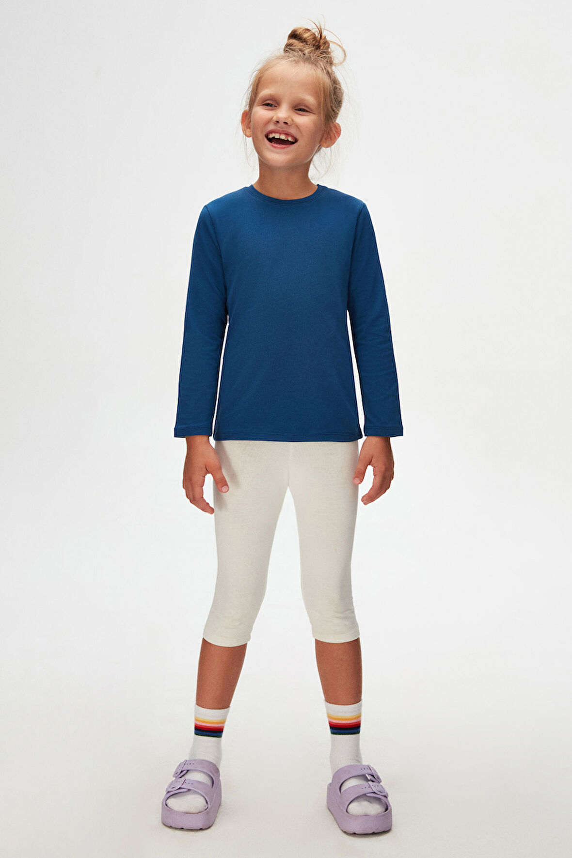 İndigo Basic Unisex Çocuk Mevsimlik Sıfır Yaka Uzun Kollu Tişört