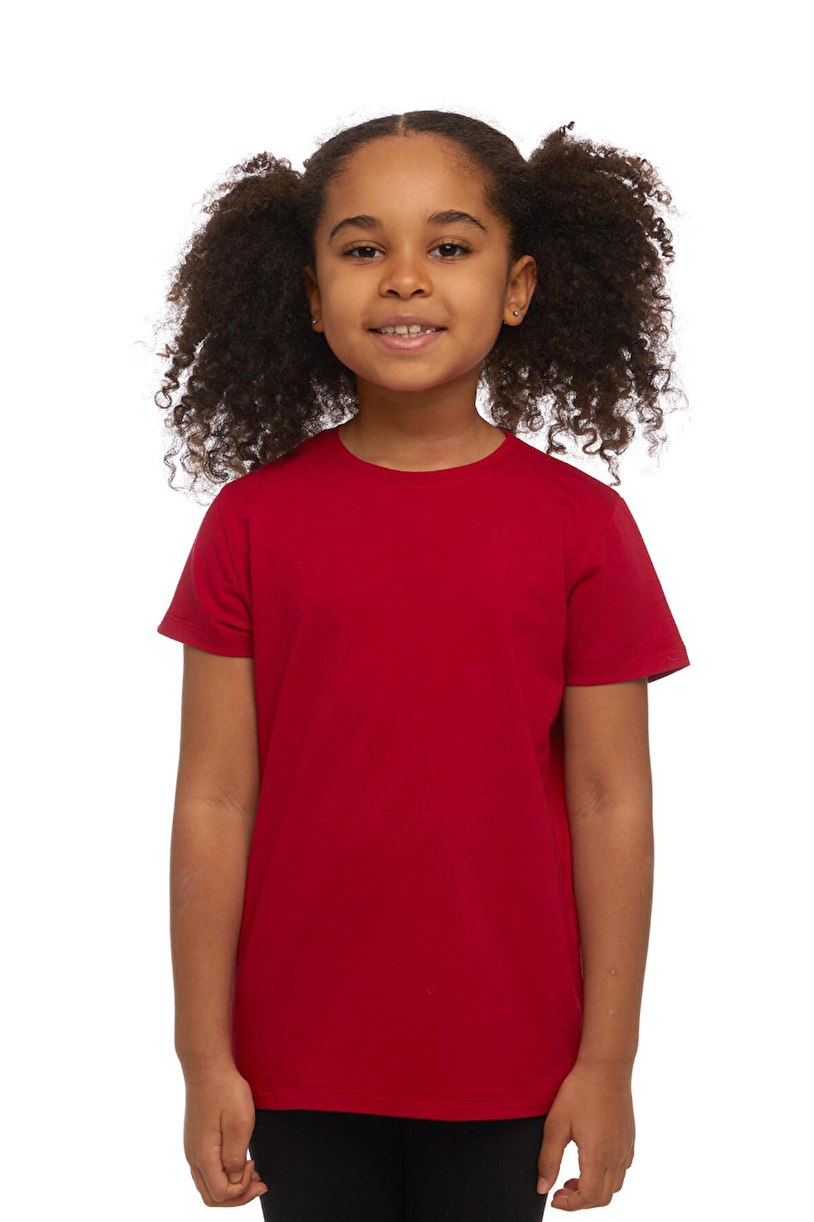 Kırmızı Basic Unisex Çocuk Sıfır Yaka Kısa Kollu Tişört