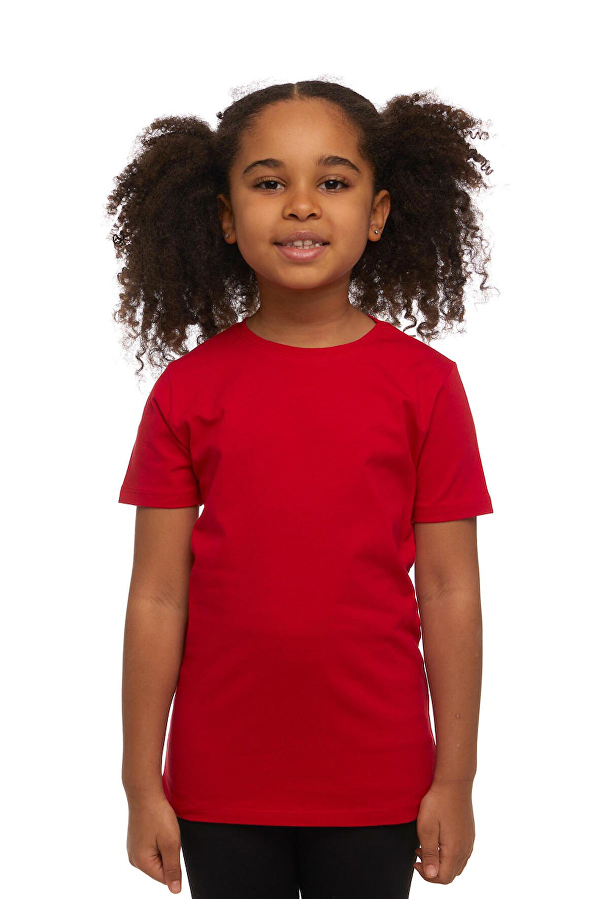 Açık Kırmızı Basic Unisex Çocuk Sıfır Yaka Kısa Kollu Tişört