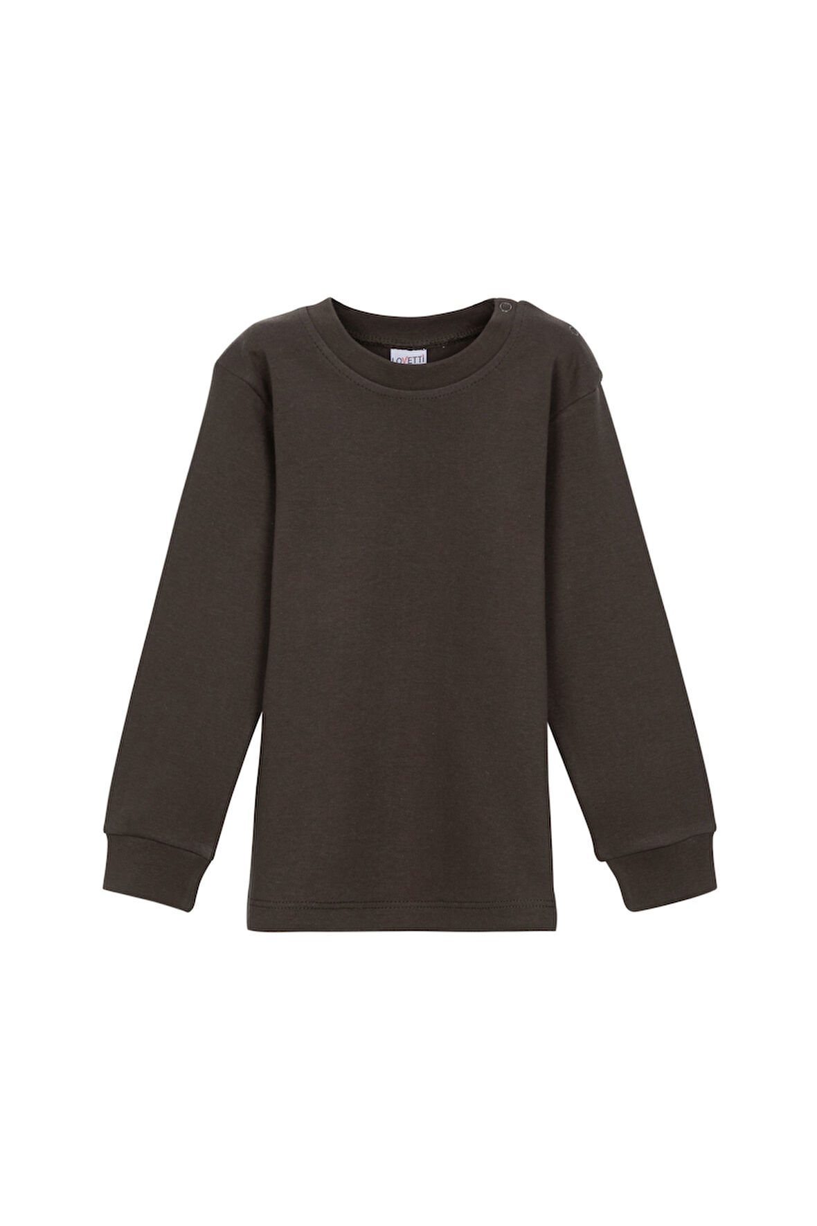 Kahverengi Basic Kız Çocuk Çıtçıtlı Sıfır Yaka Kışlık Uzun Kol Tişört