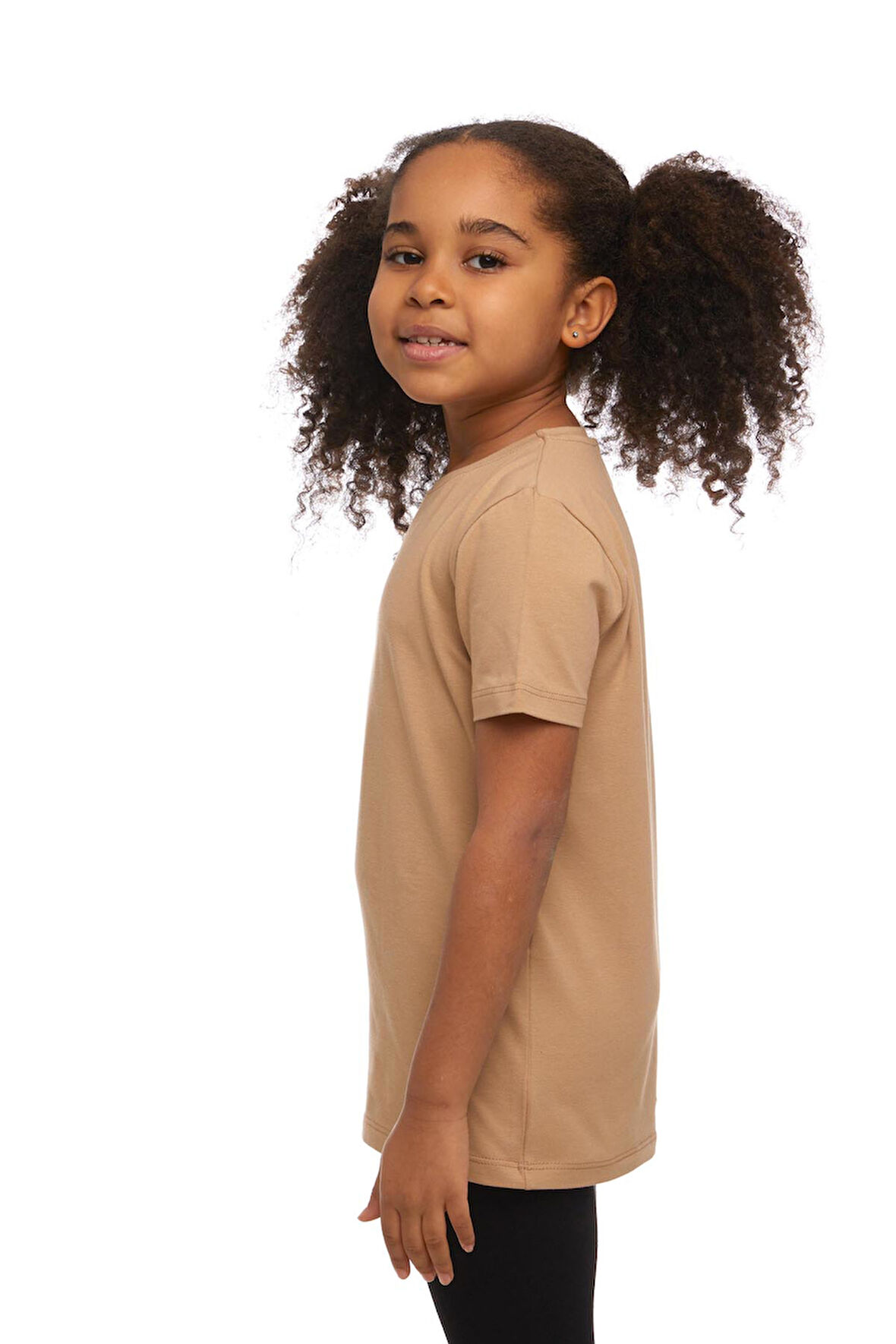 Sütlü Kahve Basic Unisex Çocuk Sıfır Yaka Kısa Kollu Tişört