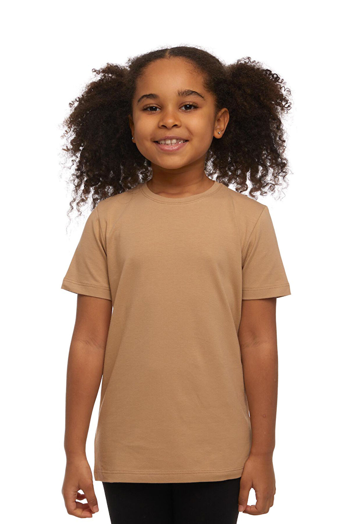 Sütlü Kahve Basic Unisex Çocuk Sıfır Yaka Kısa Kollu Tişört