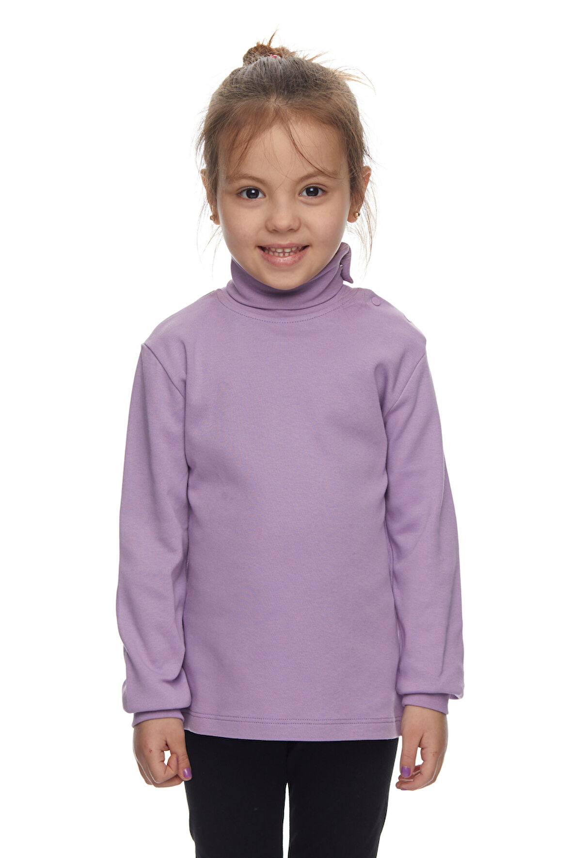 Lila Basic Kız Çocuk Çıtçıtlı Tam Balıkçı Yaka Şardonlu Kışlık Uzun Kollu Tişört