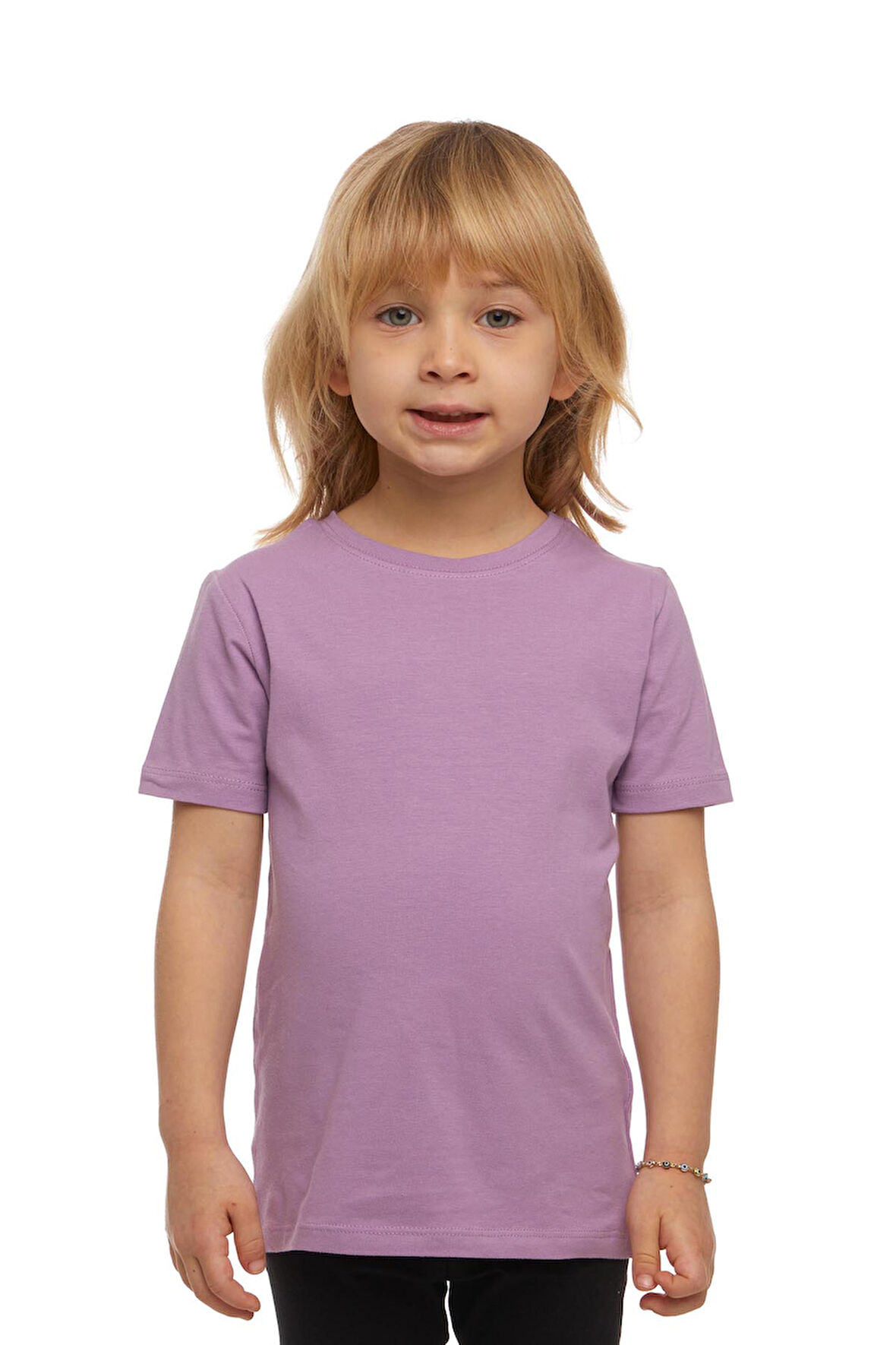 Lila Basic Unisex Çocuk Sıfır Yaka Kısa Kollu Tişört
