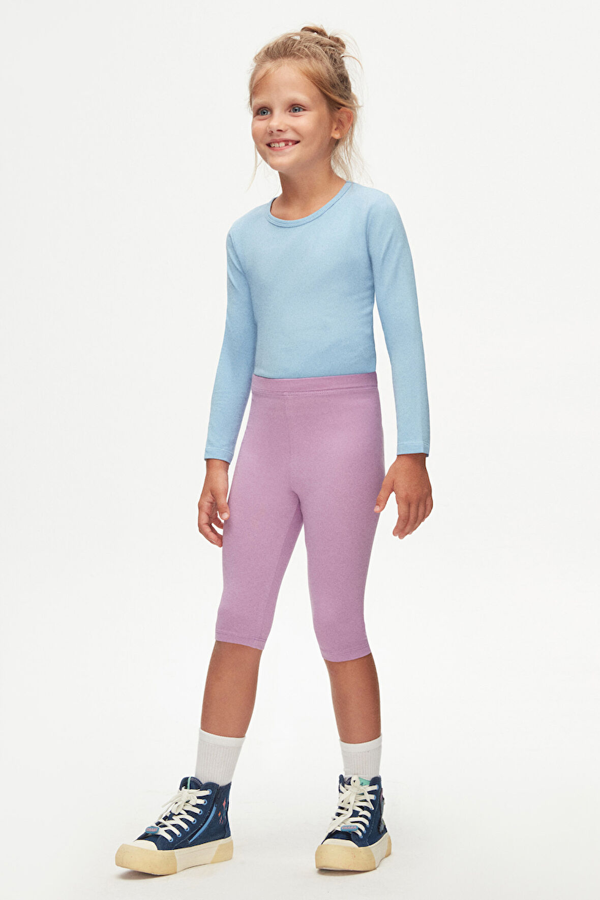 Lila Basic Kız Çocuk Diz Altı Tayt Kapri