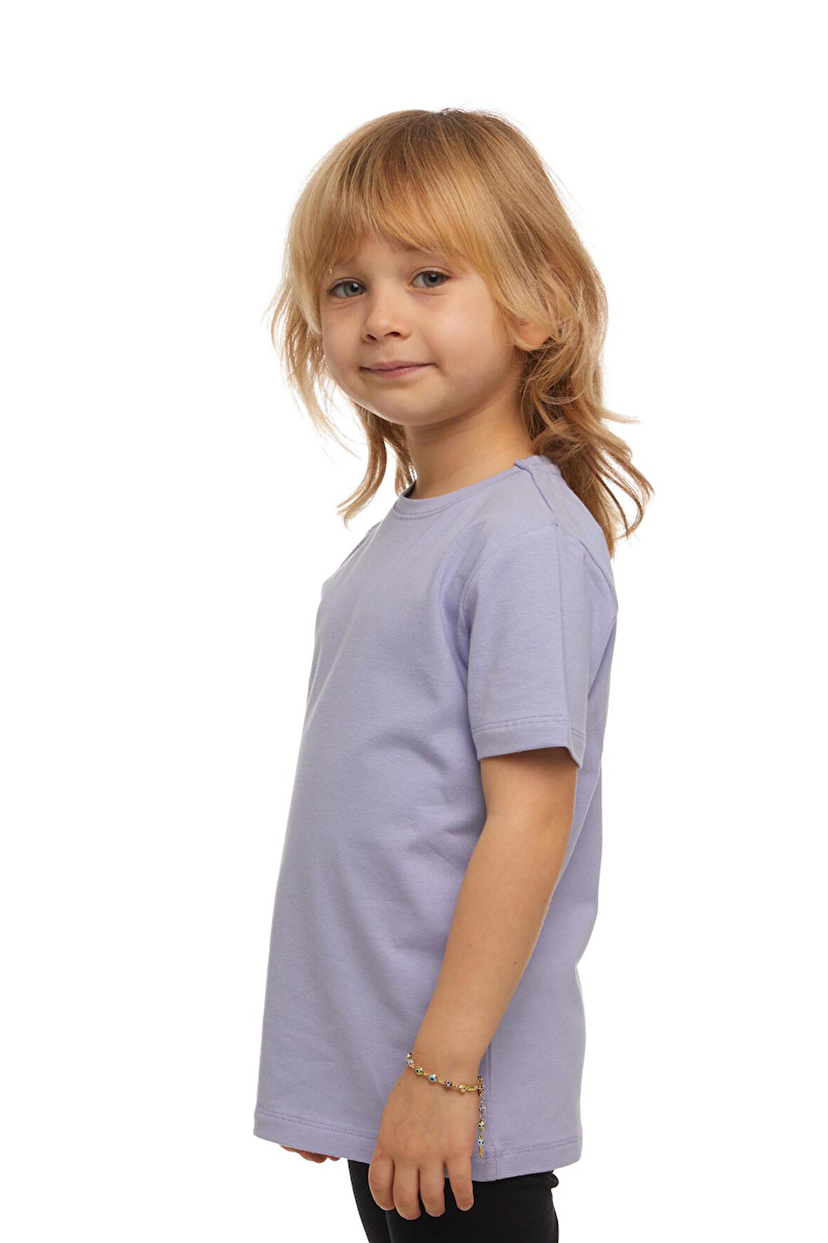 Açık Lila Basic Unisex Çocuk Sıfır Yaka Kısa Kollu Tişört