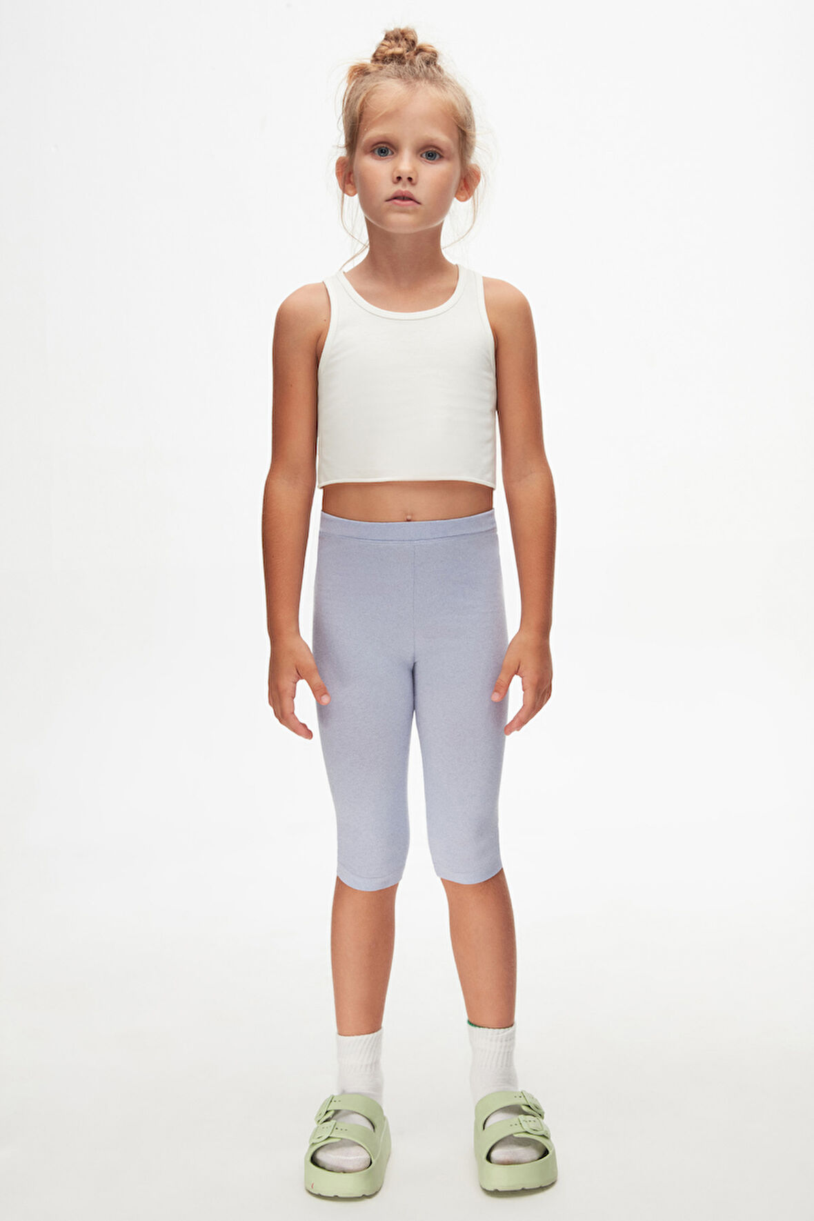 Açık Lila Basic Kız Çocuk Diz Altı Tayt Kapri