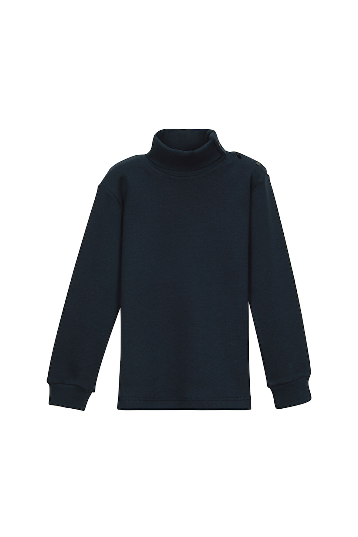 Koyu Lacivert Basic Kız Çocuk Çıtçıtlı Tam Balıkçı Yaka Şardonlu Kışlık Uzun Kollu Tişört