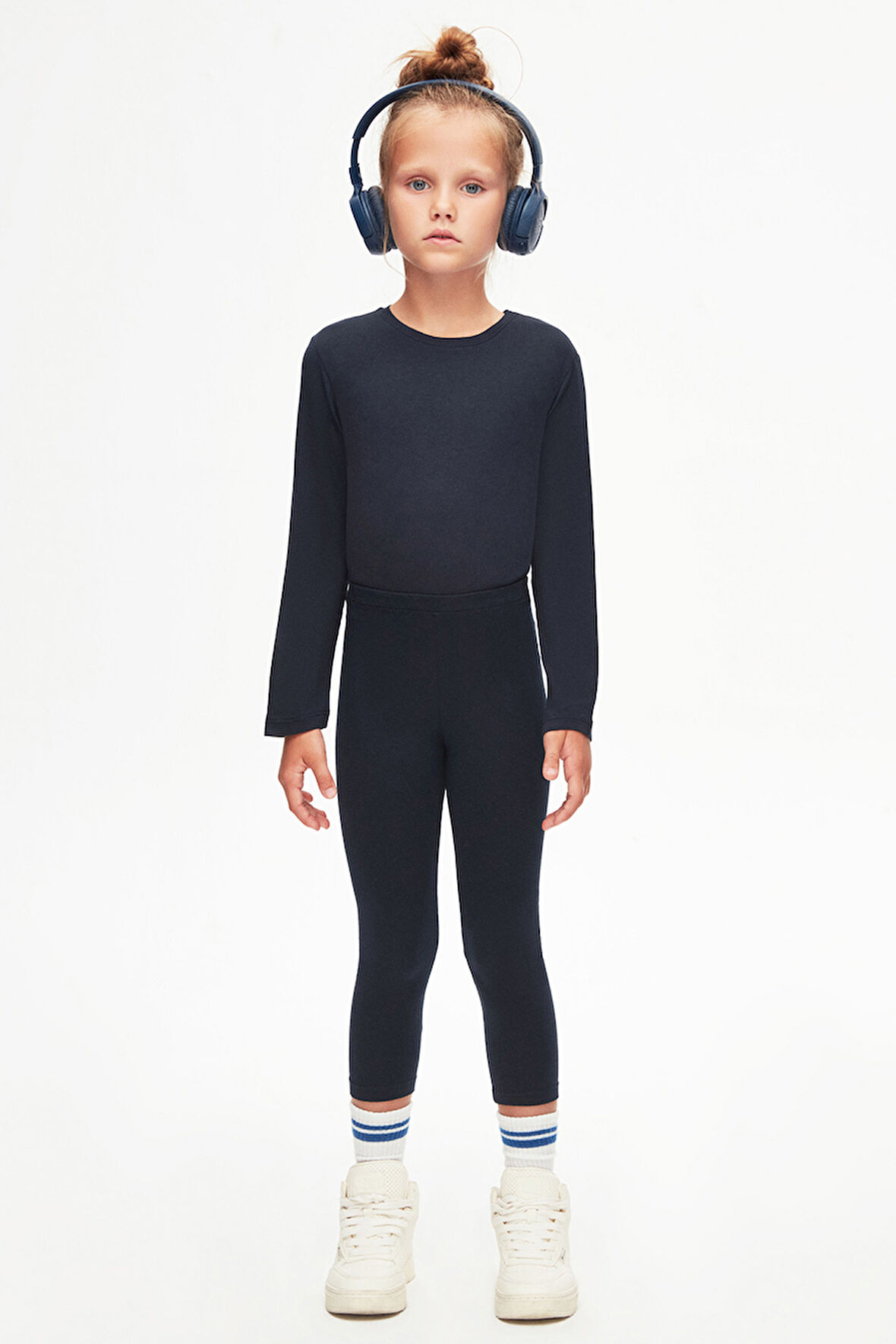 Koyu Lacivert Basic Kız Çocuk Yazlık Tayt