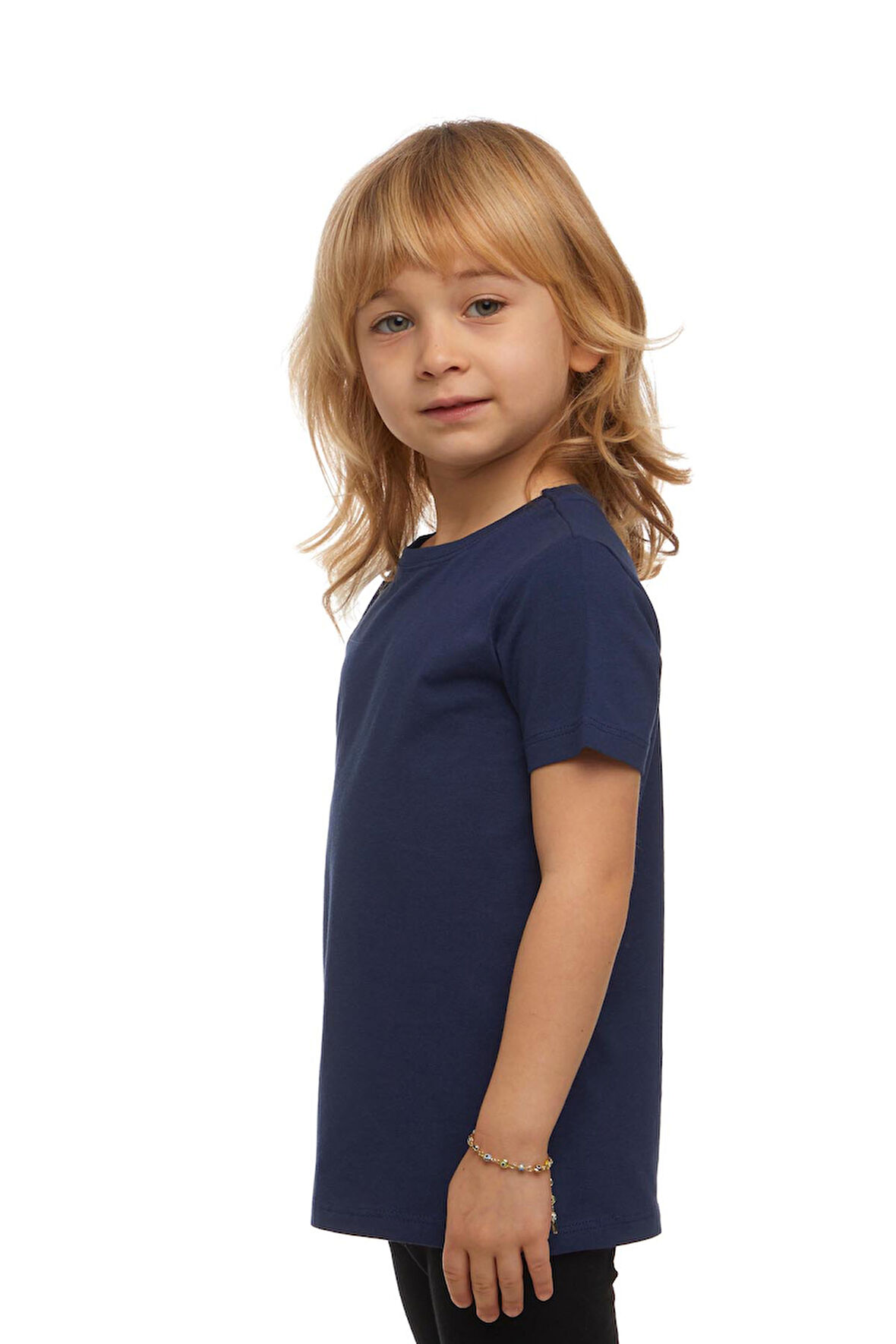 Açık Lacivert Basic Unisex Çocuk Sıfır Yaka Kısa Kollu Tişört