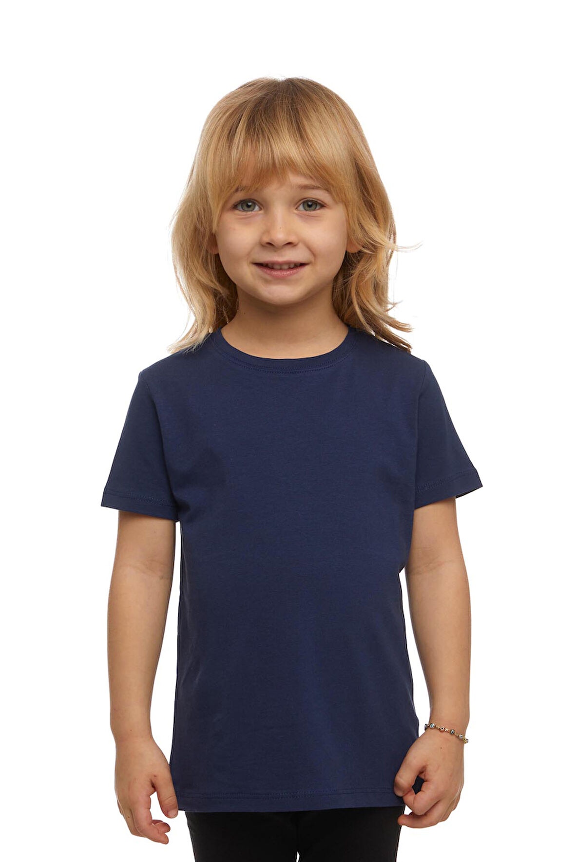 Açık Lacivert Basic Unisex Çocuk Sıfır Yaka Kısa Kollu Tişört