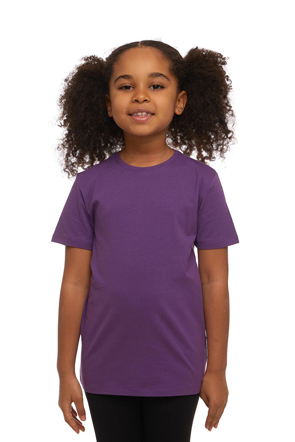 Mor Basic Unisex Çocuk Sıfır Yaka Kısa Kollu Tişört