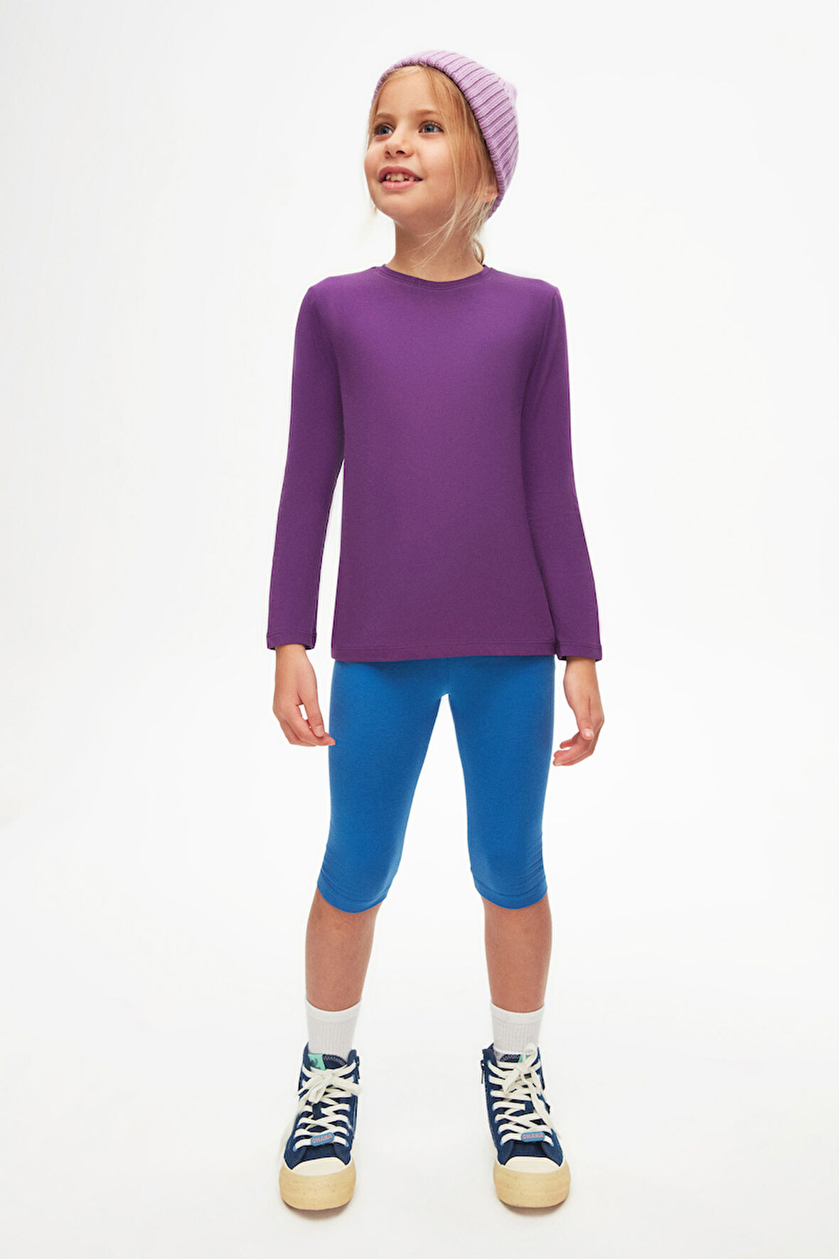 Mor Basic Unisex Çocuk Mevsimlik Sıfır Yaka Uzun Kollu Tişört