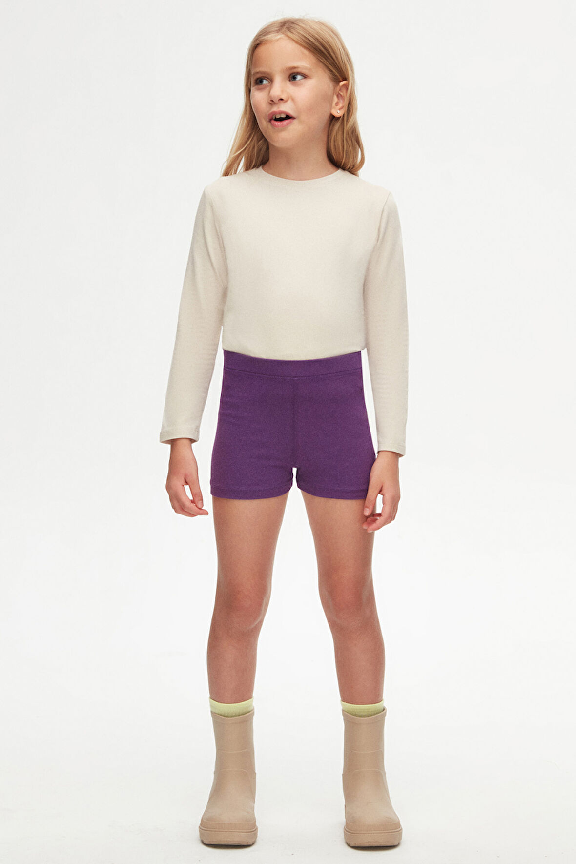 Mor Basic Kız Çocuk Dans Şort