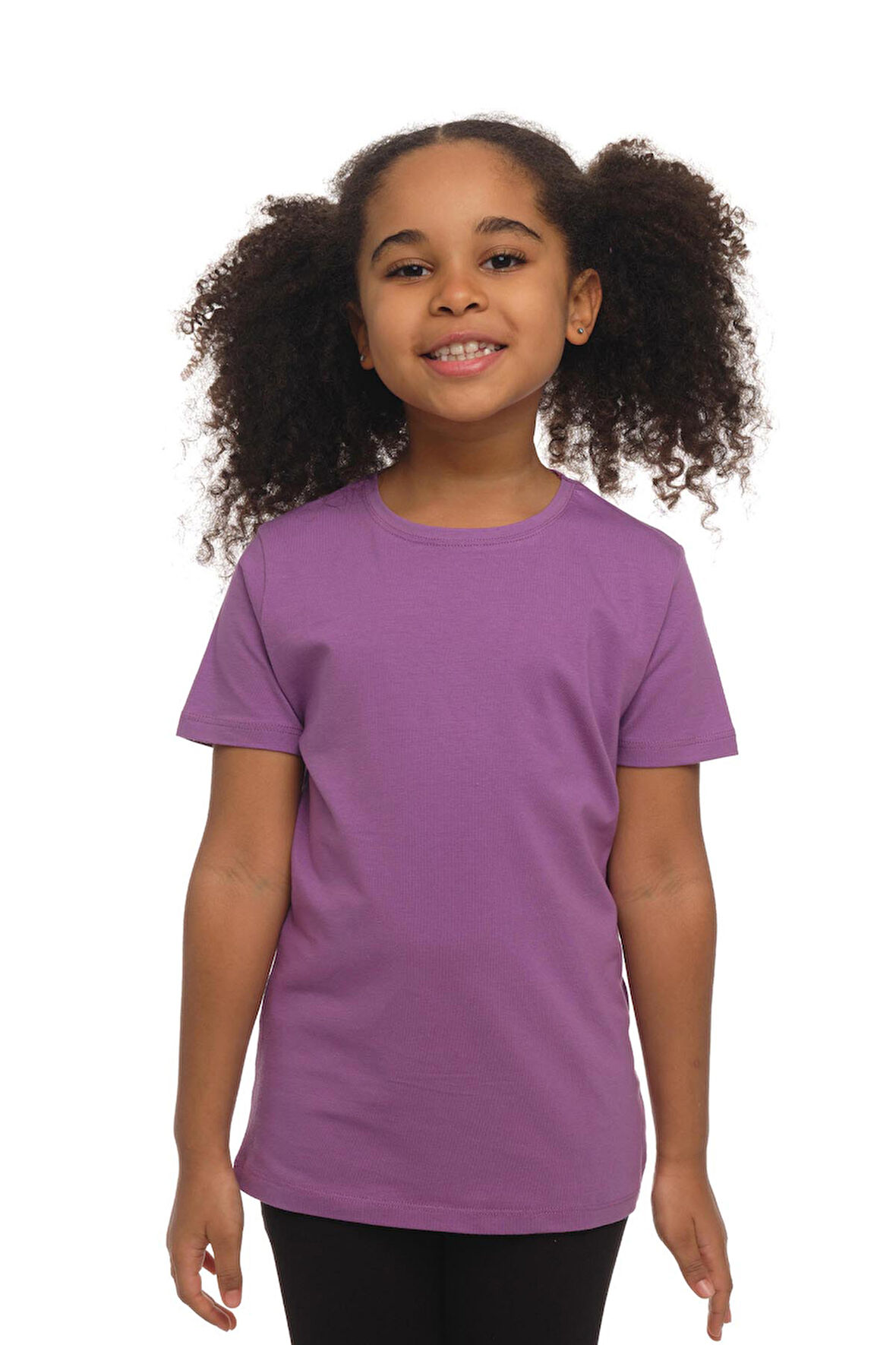 Açık Mor Basic Unisex Çocuk Sıfır Yaka Kısa Kollu Tişört