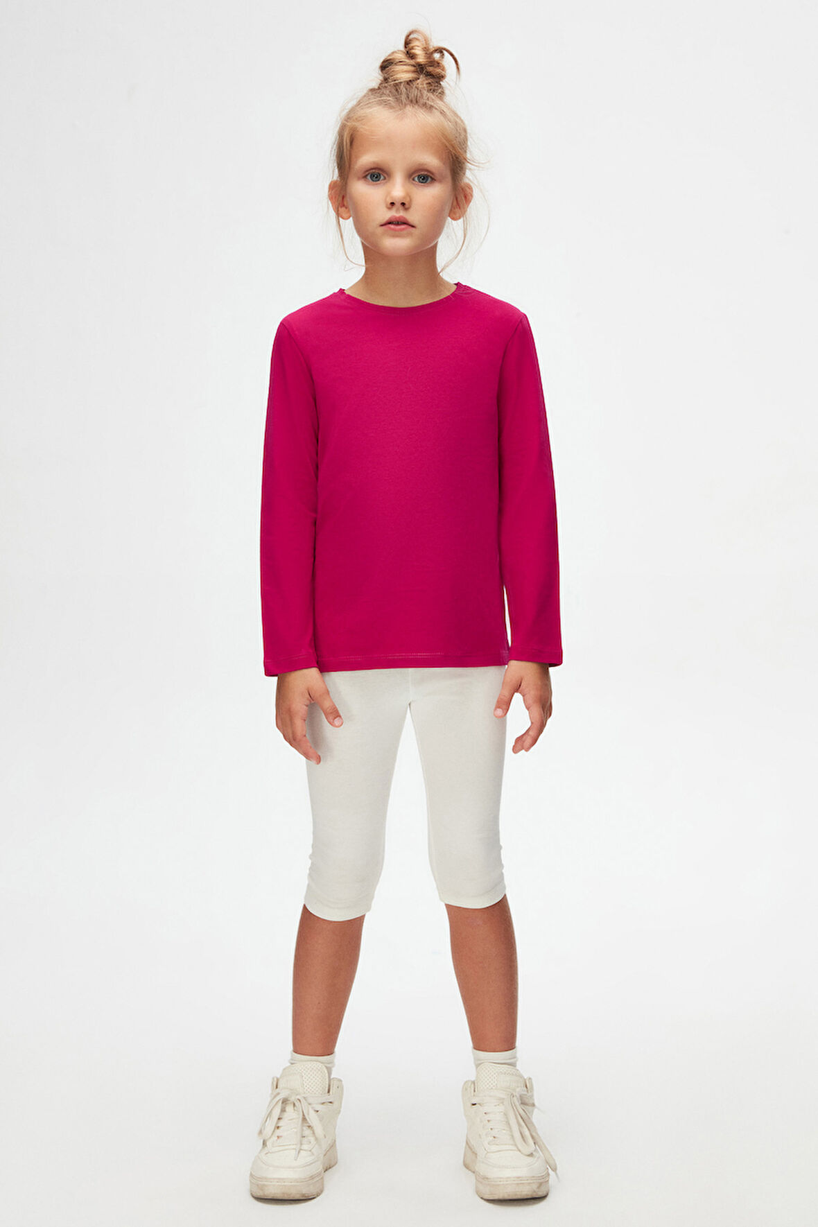 Mürdüm Basic Unisex Çocuk Mevsimlik Sıfır Yaka Uzun Kollu Tişört