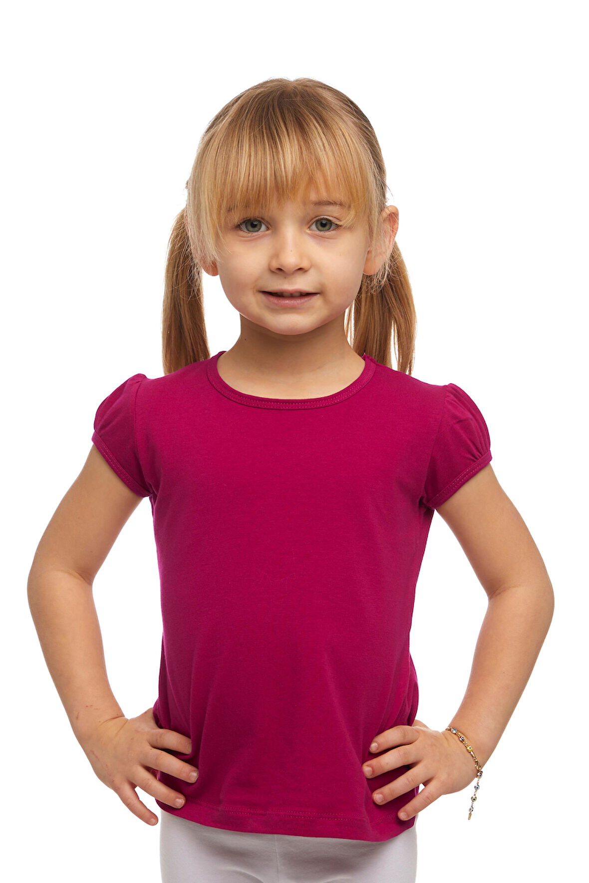 Mürdüm Basic Kız Çocuk Sıfır Yaka Karpuz Kol Tişört