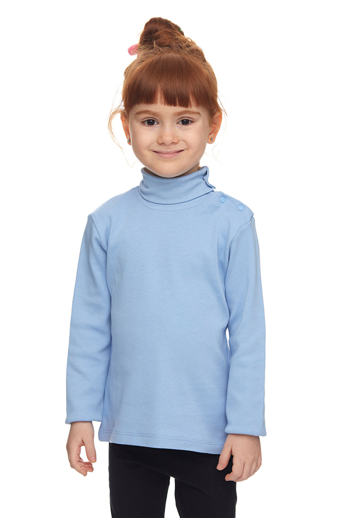 Koyu Mavi Basic Kız Çocuk Çıtçıtlı Tam Balıkçı Yaka Şardonlu Kışlık Uzun Kollu Tişört