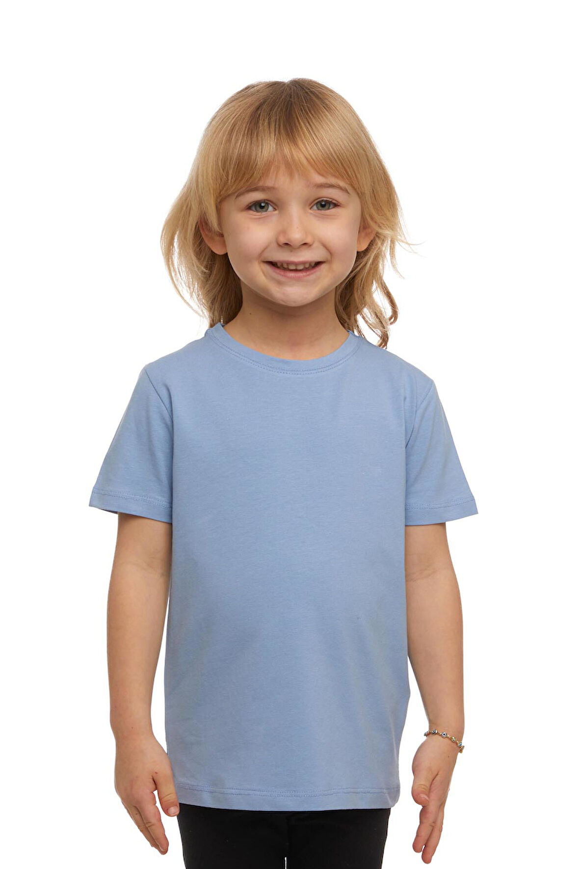 Koyu Mavi Basic Unisex Çocuk Sıfır Yaka Kısa Kollu Tişört