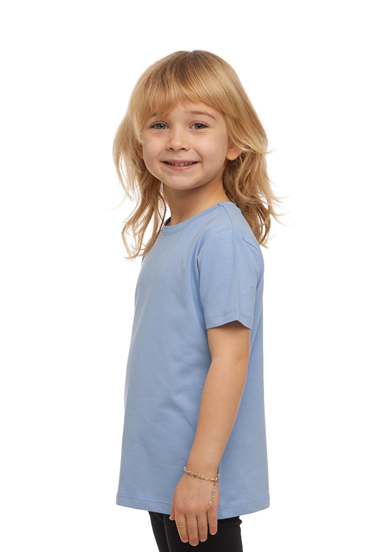 Koyu Mavi Basic Unisex Çocuk Sıfır Yaka Kısa Kollu Tişört