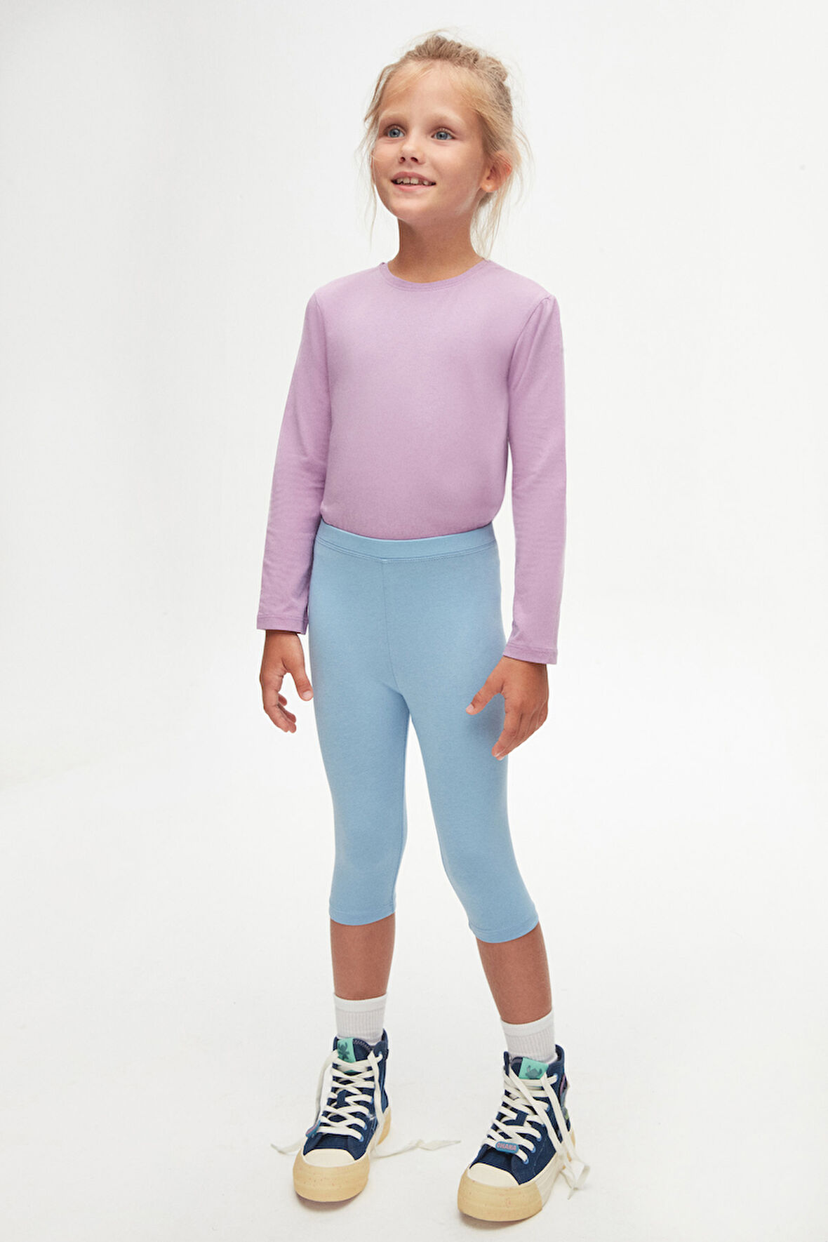 Koyu Mavi Basic Kız Çocuk Diz Altı Tayt Kapri