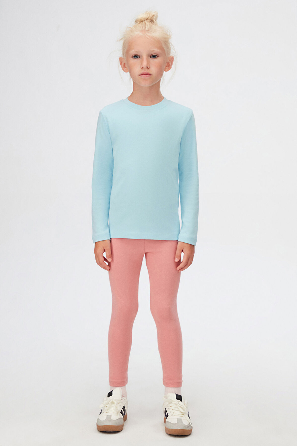 Bebek Mavisi Basic Kışlık Sıfır Yaka Uzun Kollu Kız Çocuk Tişört