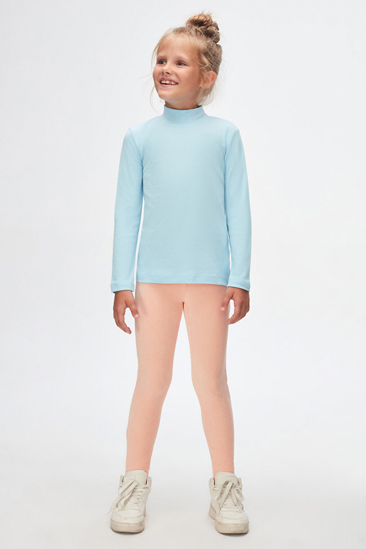 Bebek Mavisi Basic Kışlık Yarım Balıkçı Yaka Uzun Kollu Kız Çocuk Tişört