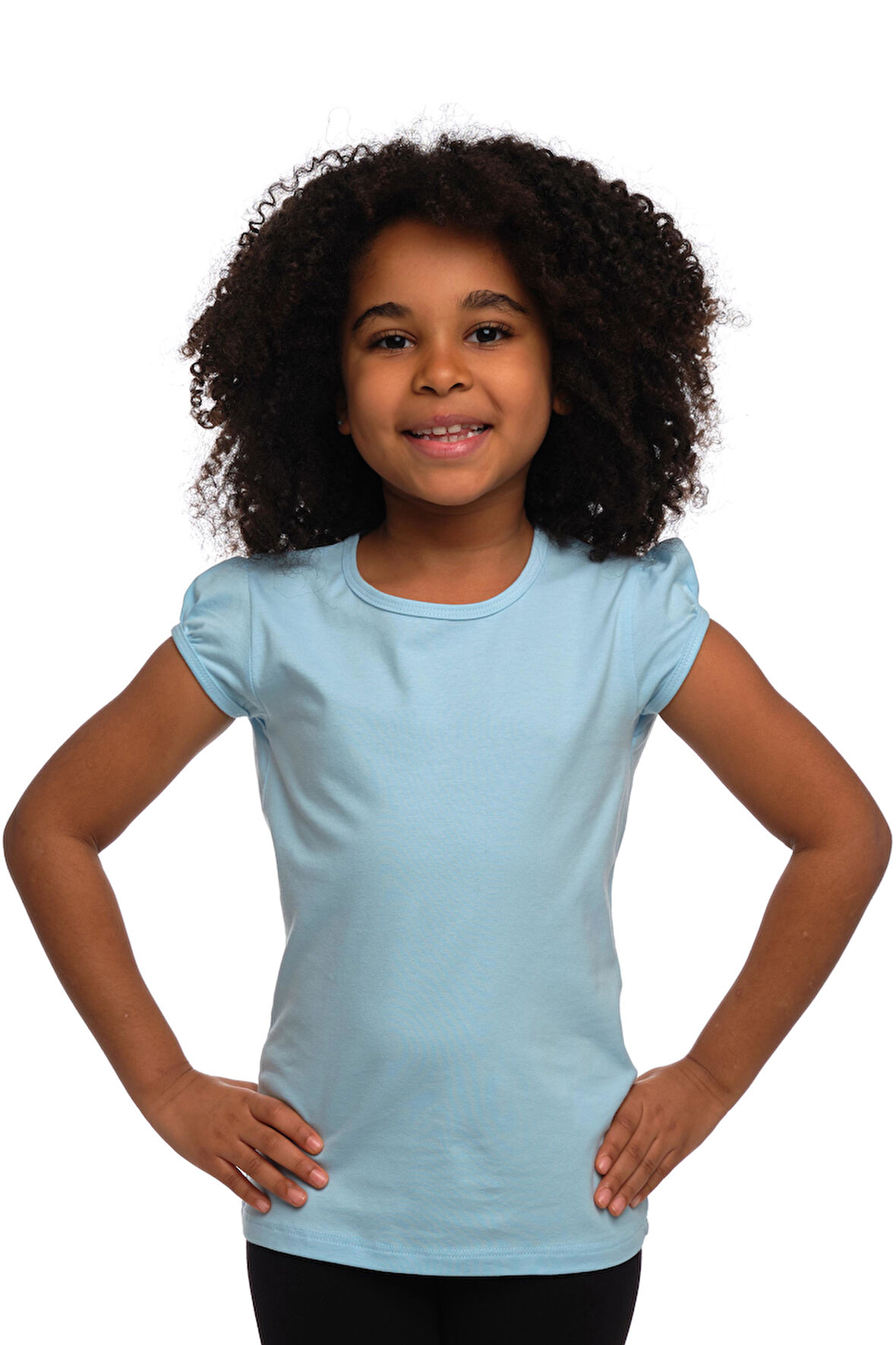 Bebek Mavisi Basic Kız Çocuk Sıfır Yaka Karpuz Kol Tişört