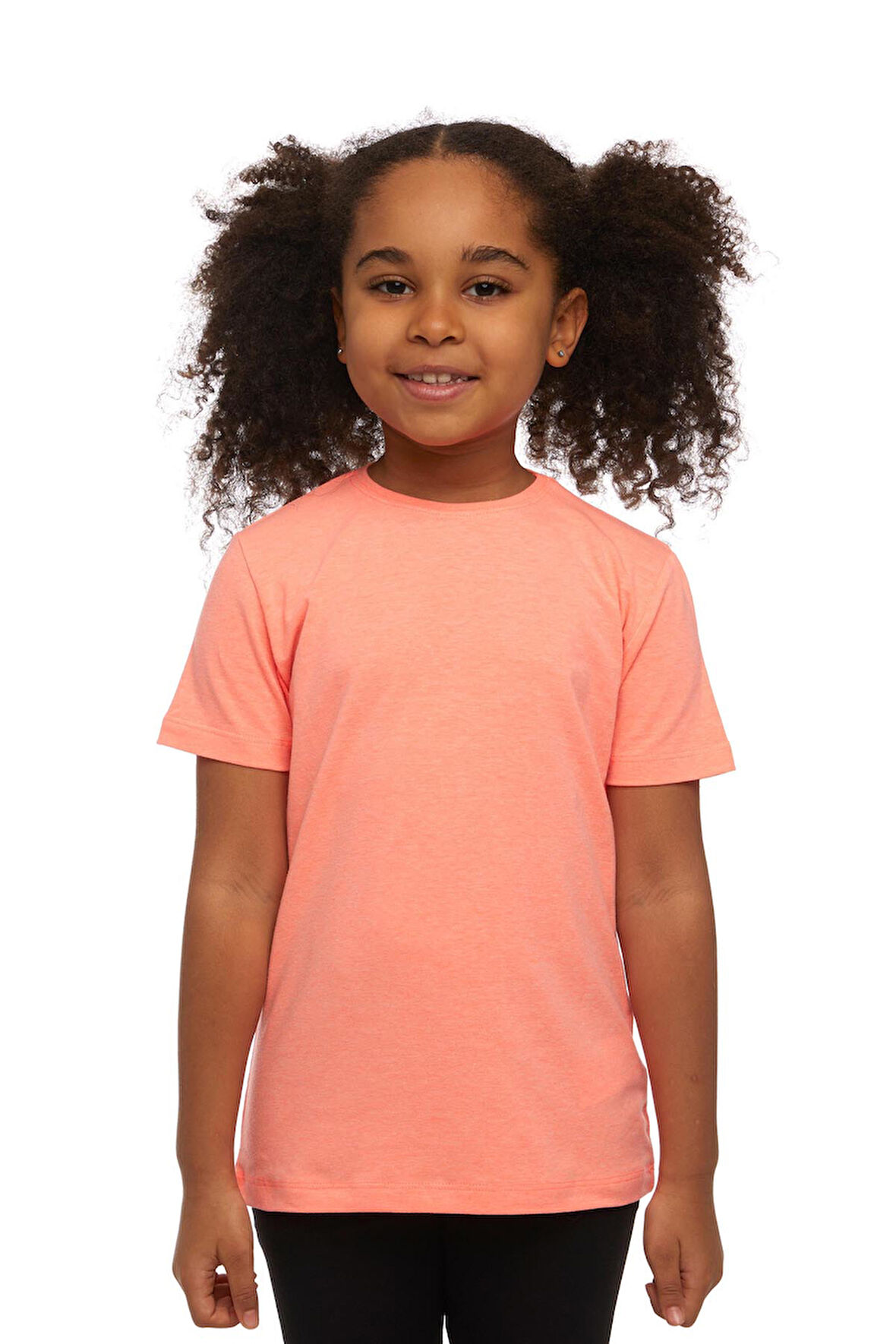 Fosfor Turuncu Basic Unisex Çocuk Sıfır Yaka Kısa Kollu Tişört