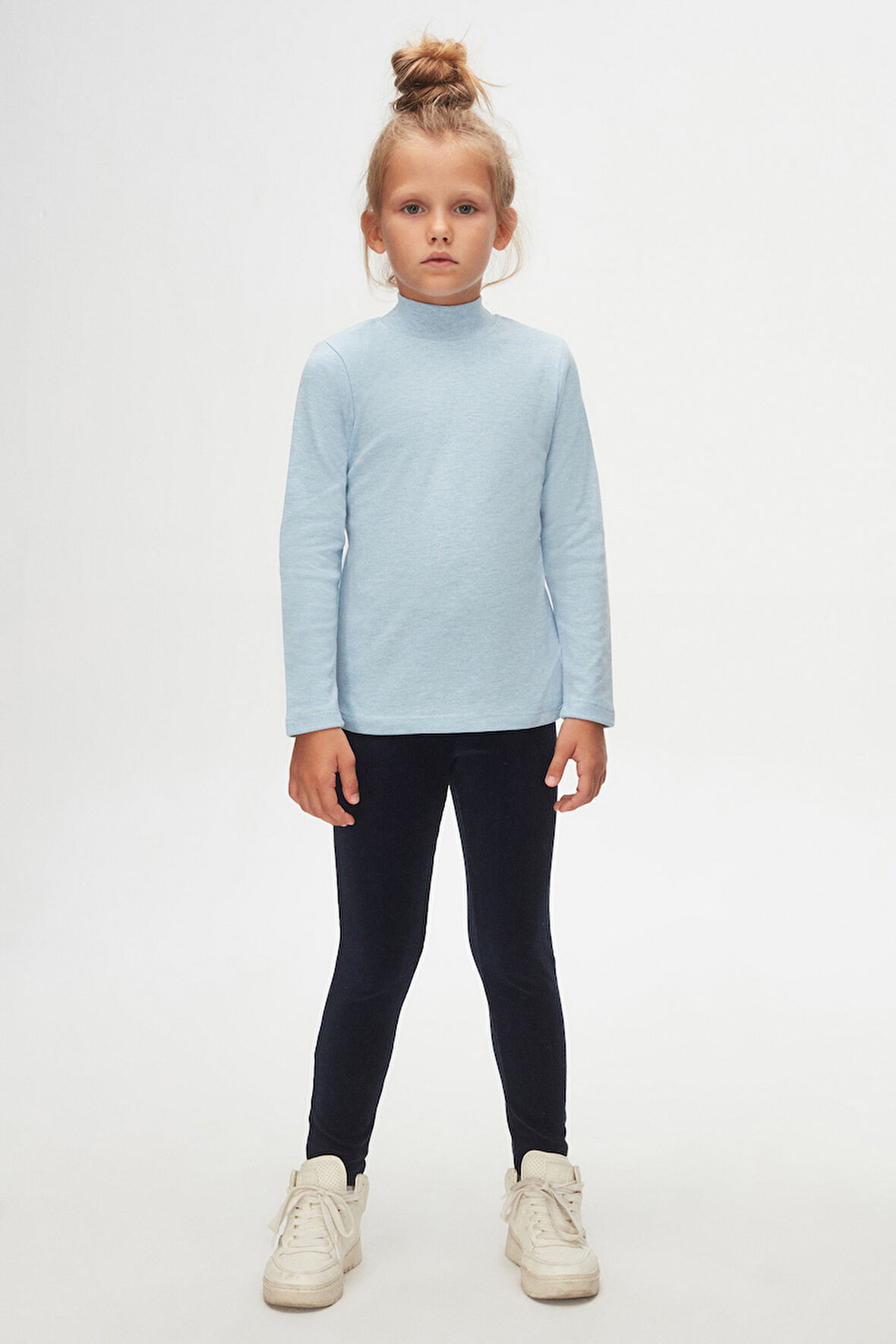 Mavi Melanj Basic Kışlık Yarım Balıkçı Yaka Uzun Kollu Kız Çocuk Tişört