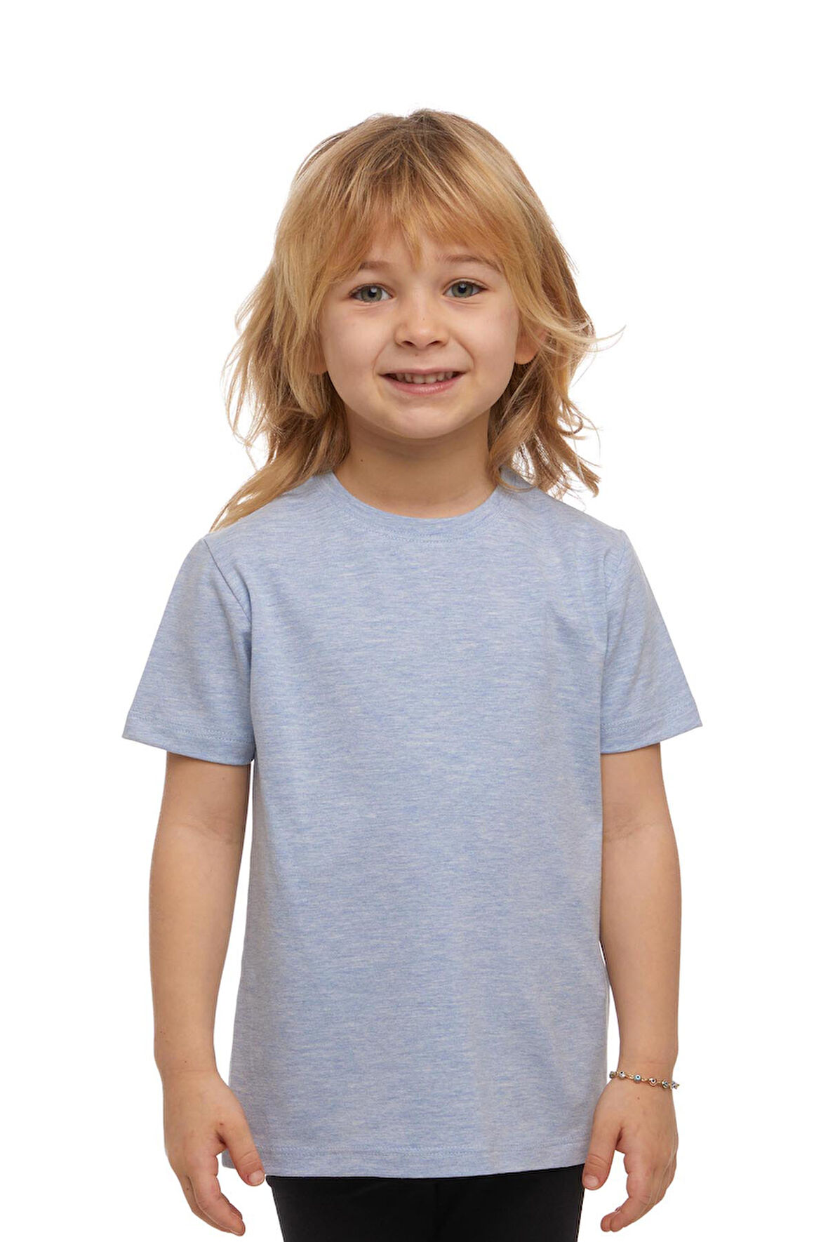 Mavi Melanj Basic Unisex Çocuk Sıfır Yaka Kısa Kollu Tişört