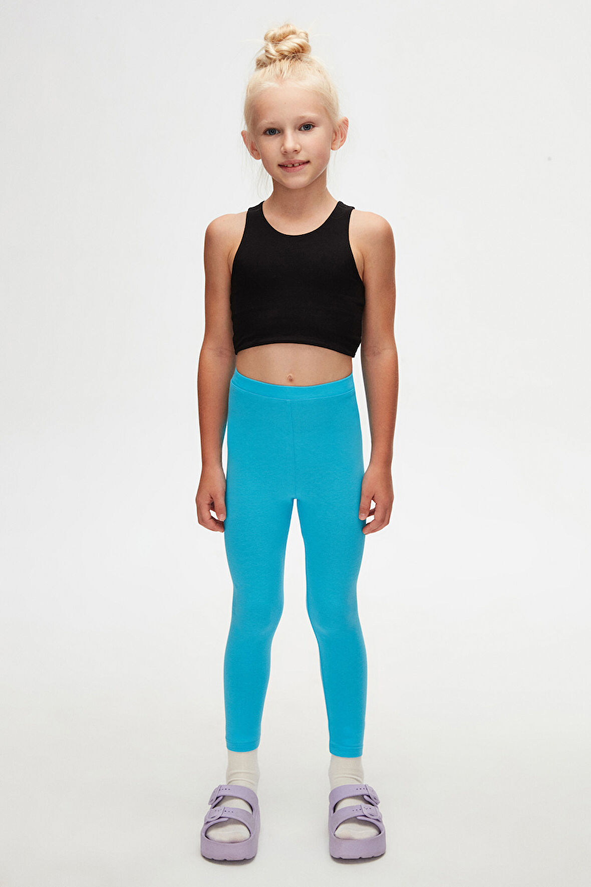 Okyanus Mavi Kız Çocuk Tam Boy Düz Basıc Tayt