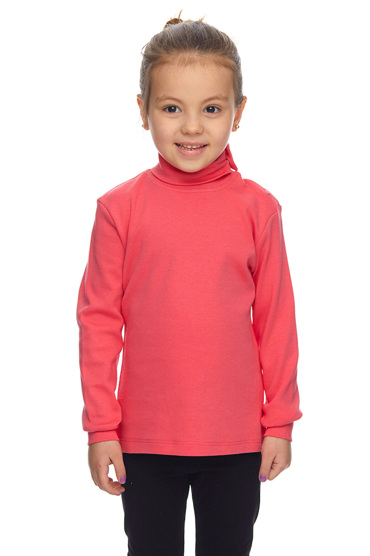 Nar Çiçeği Basic Kız Çocuk Çıtçıtlı Tam Balıkçı Yaka Şardonlu Kışlık Uzun Kollu Tişört